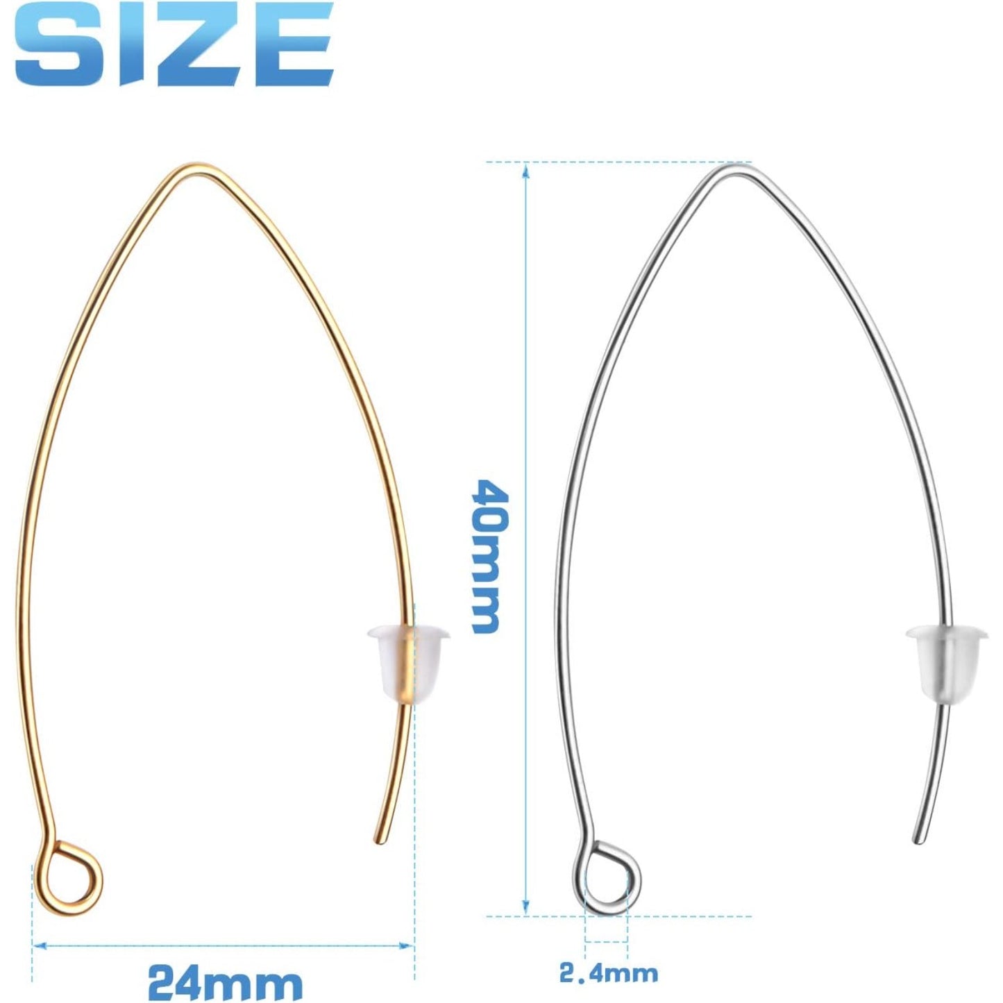 40pcs Stainless Steel Ear Wire V-Shaped Earring Hooks Hypoallergenic Earring Hooks Components and 40pcs Clear Ear Backs for DIY Dangle Earrings Jewelry Making, Silver