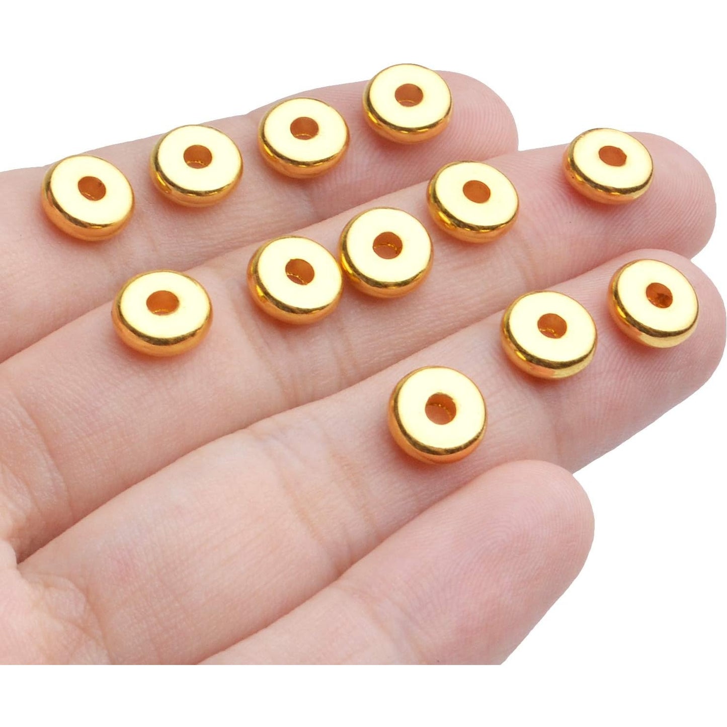 200pcs 8mm Flat Round Rondelle Spacer Beads Disc Spacers Loose Beads Jewelry Metal Spacers for DIY Bracelet Necklace Crafts,Gold
