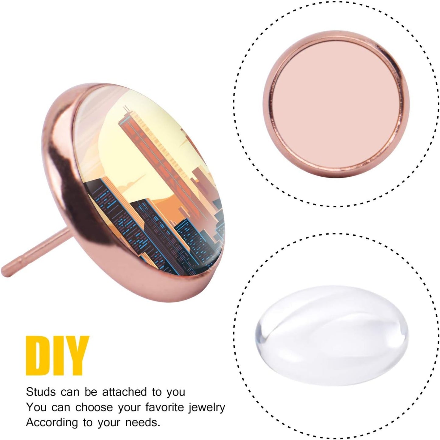 Earring Cabochon Settings,40pcs Stud Earring Cabochon Post Cup Blank Earring Bezel with 40pcs Glass Dome Cabochons and 40pcs Clear Earring Backs for Jewellery Making