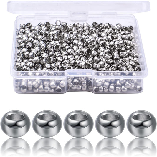 3mm Crimp Beads, 1000pcs Stainless Steel Round Bead Loose Spacer Stoppers Beads Covers with 1pcs Plastic Box for Jewelry Making Bracelets Necklace