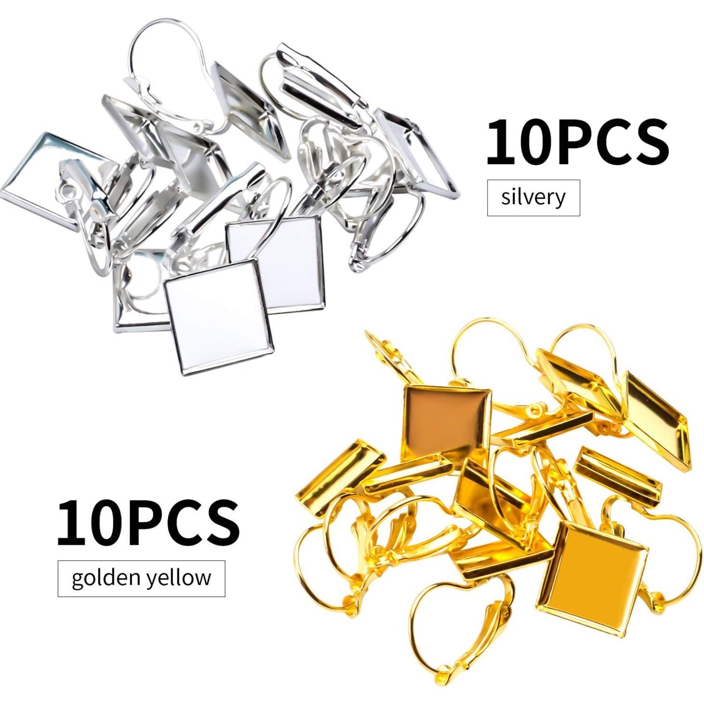 Leverback Cabochon Earring Setting, 20 Pieces Brass Lever Back Hoop Bezel Earrings Earwires with Flat Square Tray for DIY Domed Cabochons Earrings - 12 mm Tray