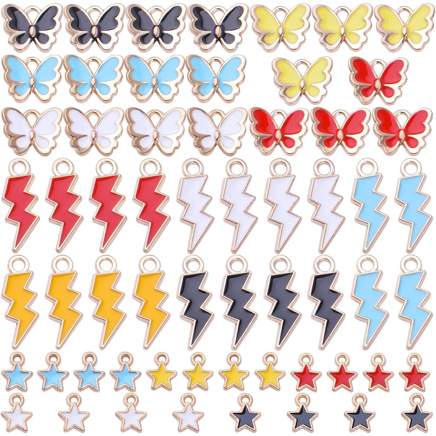 60pcs 5 Colors Enamel Alloy Pendants Charms Butterfly Flash Star Shape Pendant Charms Jewelry Enamel Charms for DIY Earrings Necklace Bracelet Crafts Making