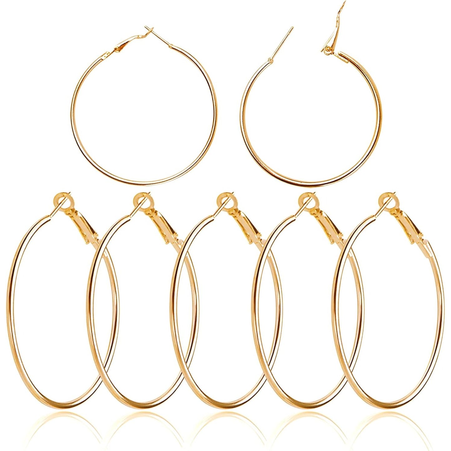 12 Pairs Hoop Earrings Set Big Circle Earrings Round Hoop Earrings Findings Fashion Jewelry for Women Girls, Gold, Dia 2-7.5cm