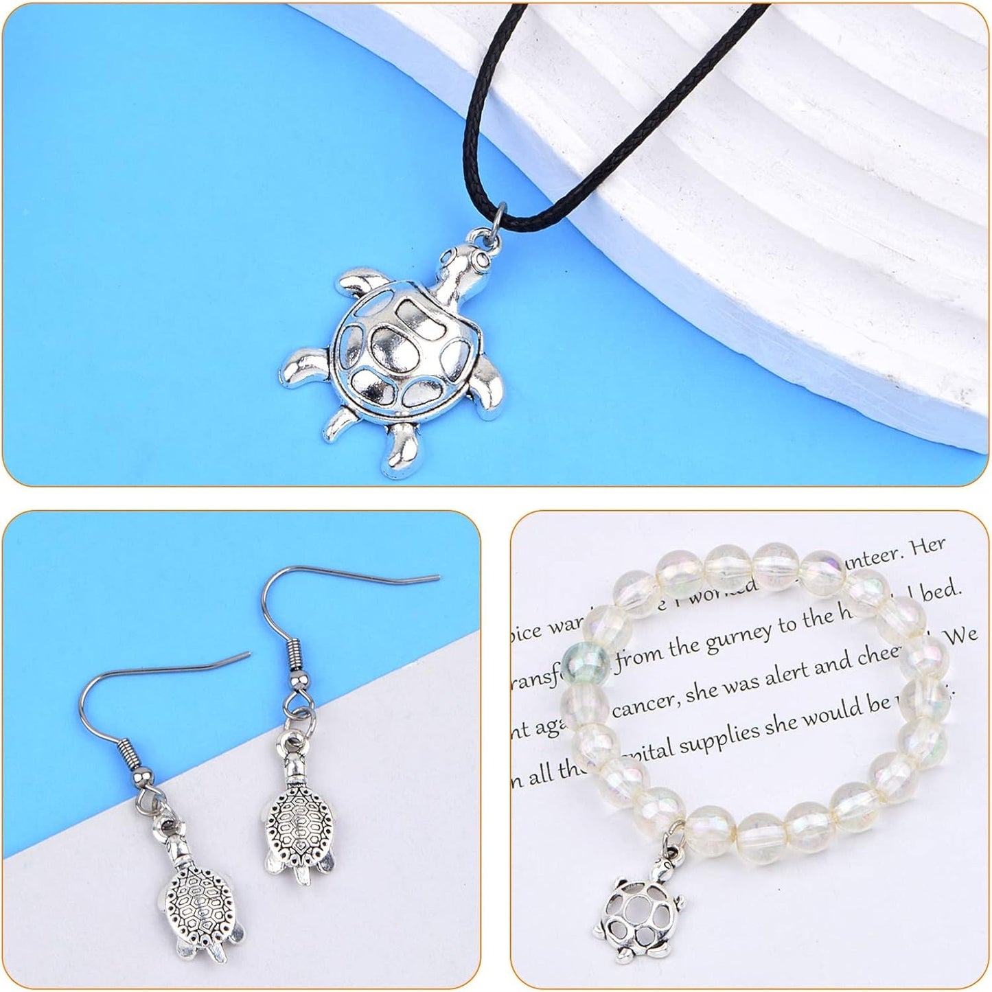 75pcs 15 Styles Tibetan Silver Mixed Turtle Shape Charms Vintage Alloy Sea Turtle Tortoise Dangle Pendants for DIY Necklace Bracelet Jewellery Making Supplies