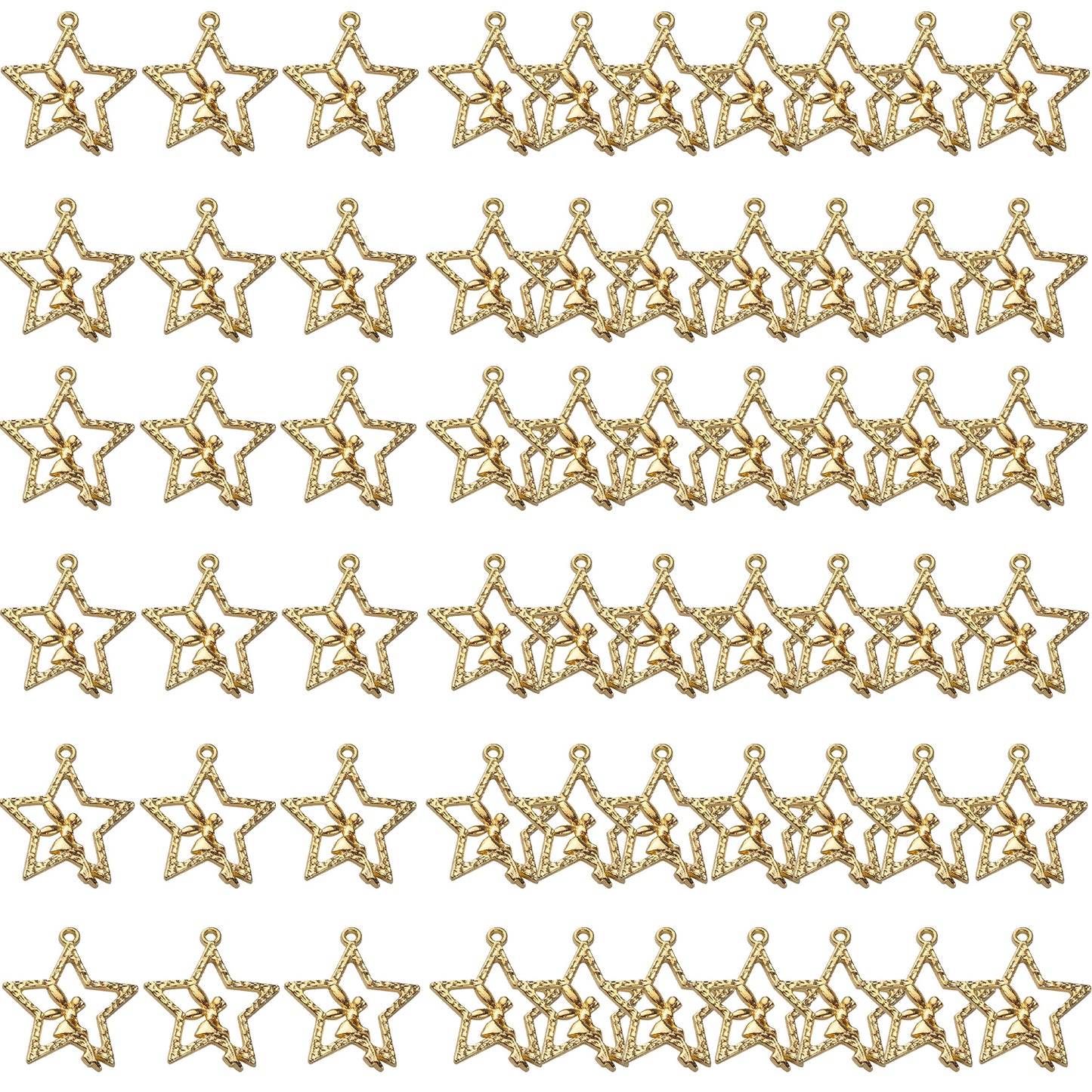 60pcs Fairy Charm Pendants Alloy Angle Charms Fairy on Star Charms Craft Supplies for DIY Earrings Necklace Bracelet Jewelry Making and Crafting Accessory, 3 Colors