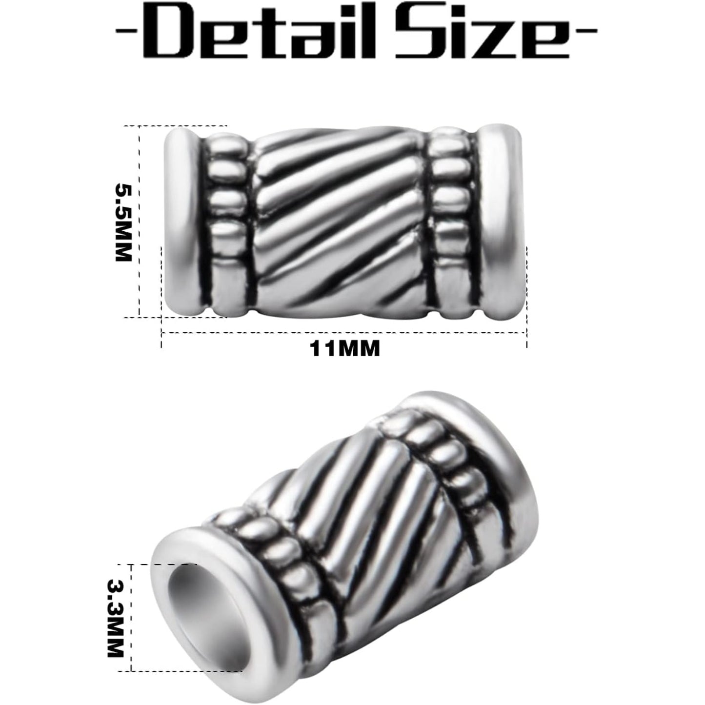 60pcs Antique Silver Plated Column Spacer Beads Alloy Tibetan Bead Spacer Tube Jewelry Spacers Loose Beads Charm Beads for DIY Jewelry Bracelet Making Finding Accessory