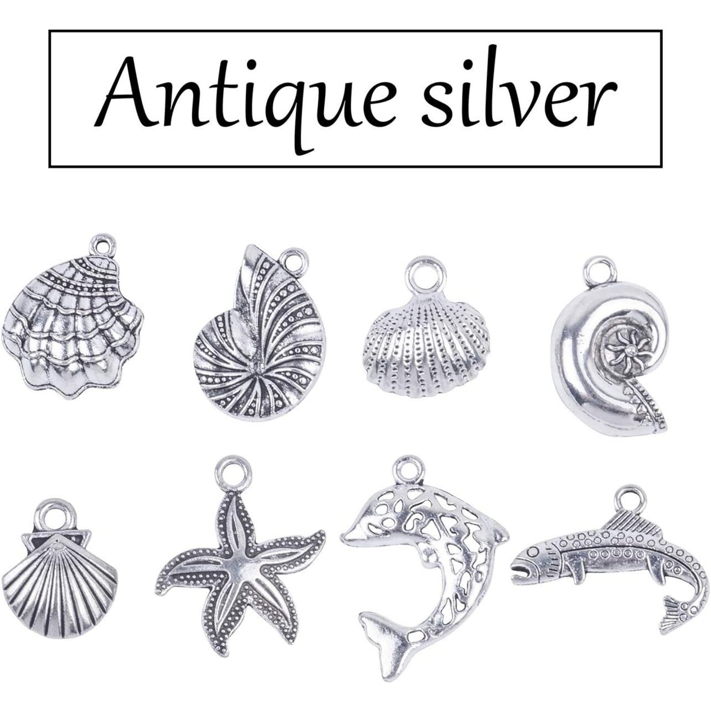 40 Pieces Mixed Antique Silver DIY Ocean Fish & Sea Creatures Charms Pendants for Making Bracelet and Necklace