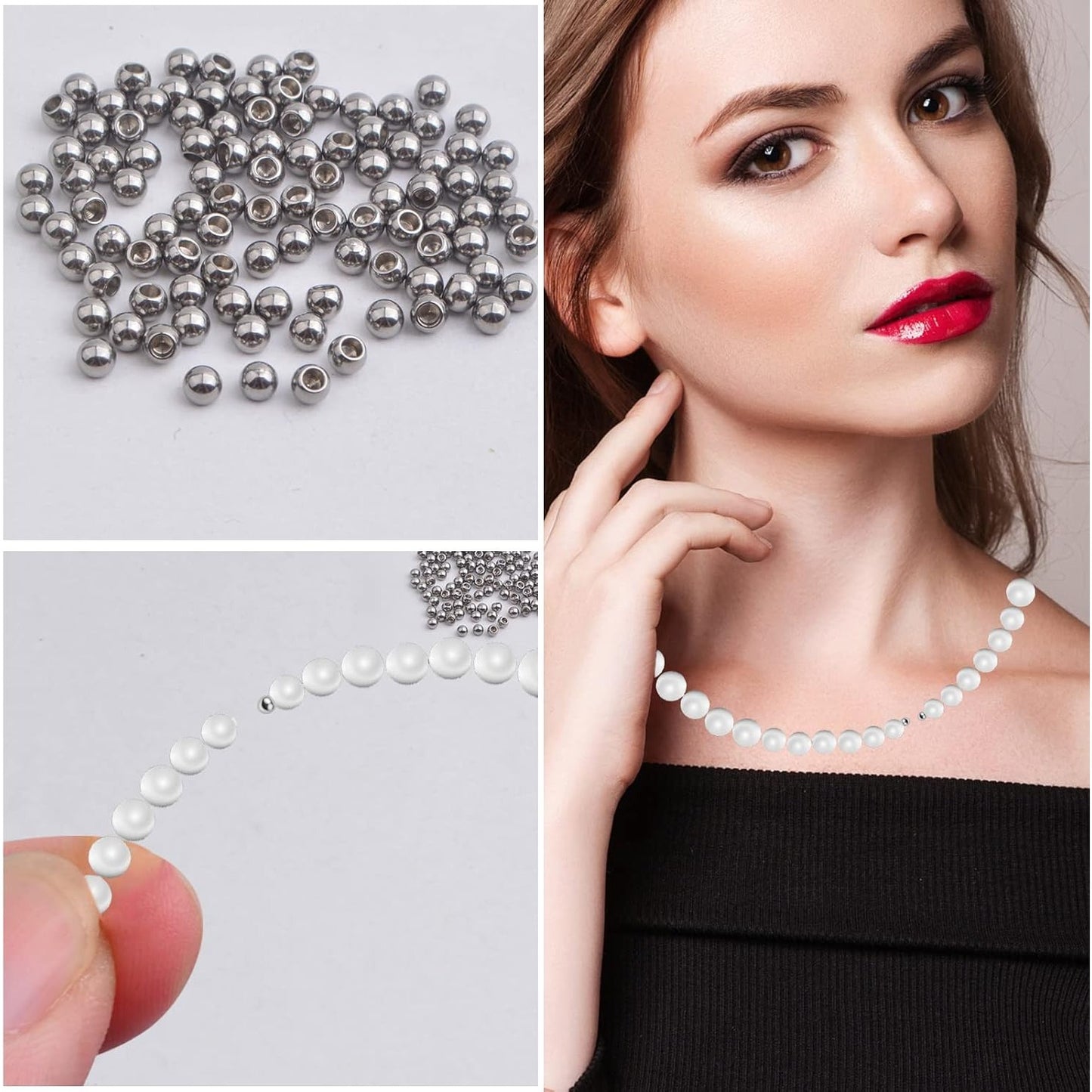 100pcs 3 mm Round Memory Wire End Caps Beads Stainless Steel Cord End Caps Half Drilled Hole Ball Beads for DIY Crafts Necklace Bracelet Jewelry Making, Hole: 1.5 mm