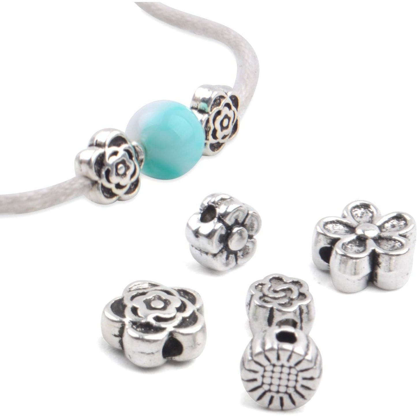 Alloy Spacer Beads, 120 Pieces Antique Silver Spacer Beads Tibetan Silver Beads for Jewelry Making Bracelets Necklace, 6 Styles
