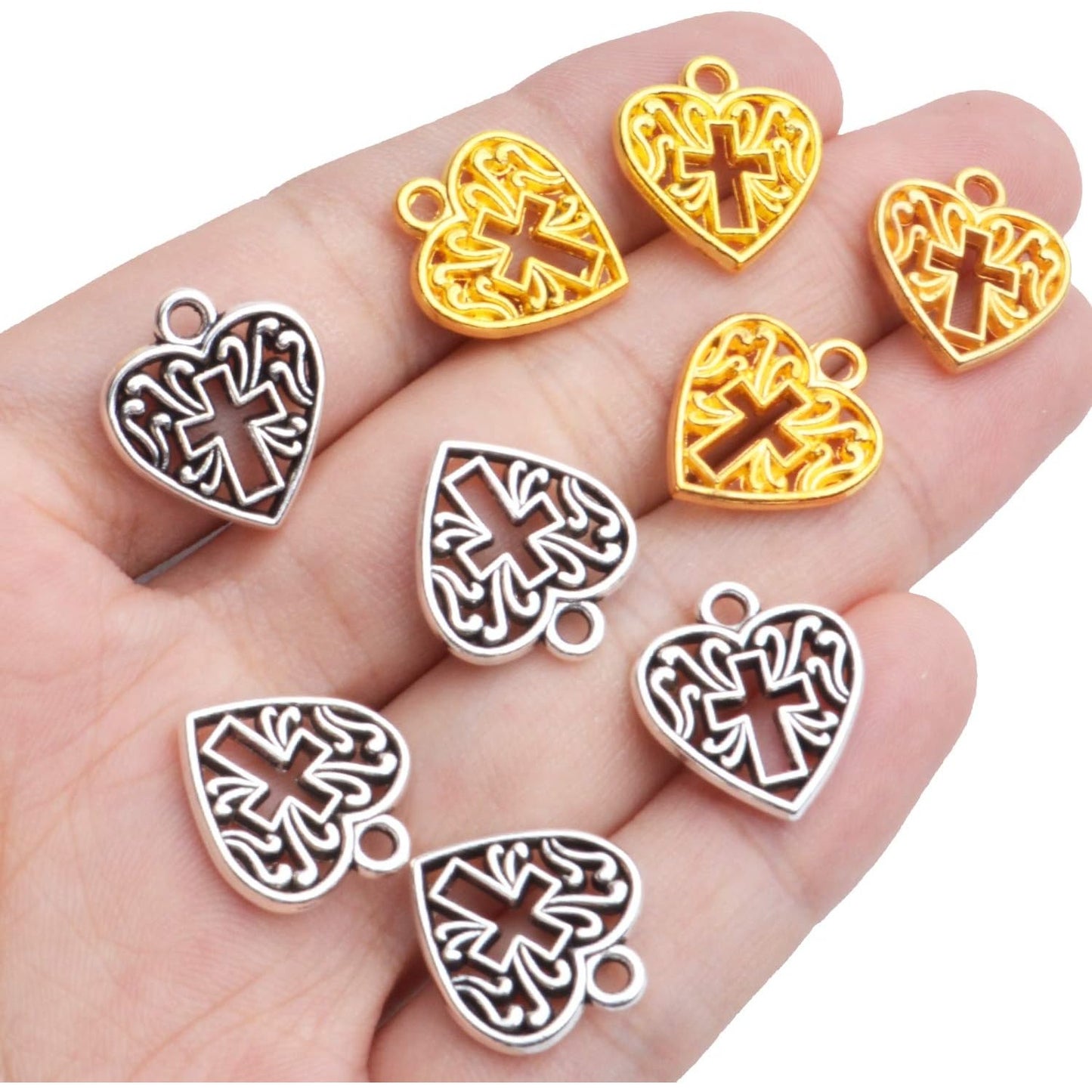 50pcs 16mm Alloy Heart Cross Charms Hollow Love Heart Charms Tibetan Heart Charms Jewelry Charms Pendant for DIY Jewelry Making Crafts Making