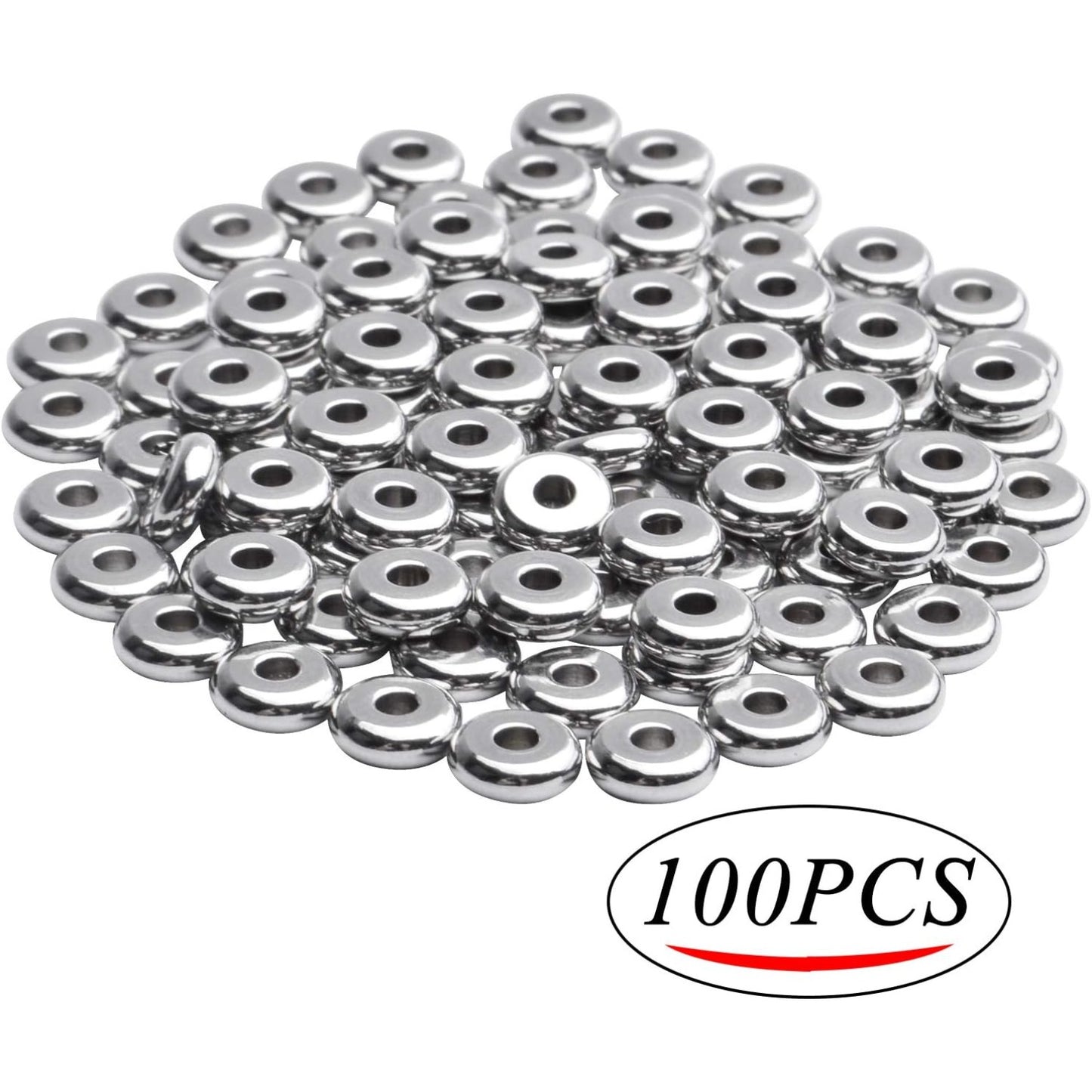Rondelle Spacer Beads, 100pcs Stainless Steel Disc Rondelle Slices, 6x2mm