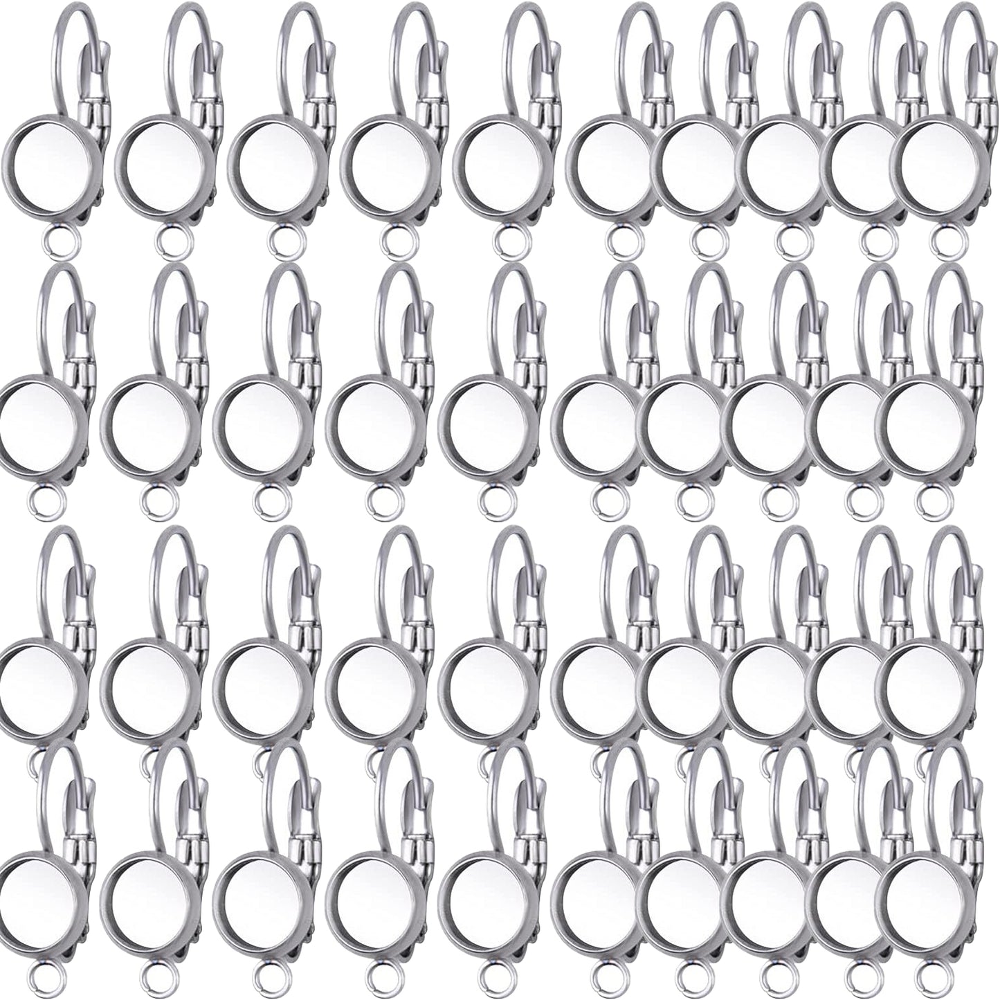 40pcs Leverback French Earring Hooks Stainless Steel Earring Blank Round Bezel Trays Earring Hoops with Loop for Women Men DIY Jewelry Making Supplies, 5 Sizes