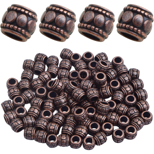100pcs Round Tube Spacer Beads Alloy Large Hole Column Beads Antique Red Copper Loose Charm Beads Accessories for DIY European Bracelet Necklace Jewelry Making, Hole: 4 mm