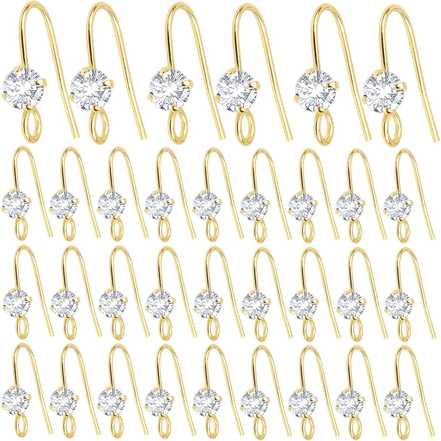 30pcs 3 Colors French Diamonds Earring Hooks Brass Ear Wire Fish Hook Earrings Hypo-allergenic Elegant Dangle Earrings for DIY Jewelry Crafts Making Wedding Prom