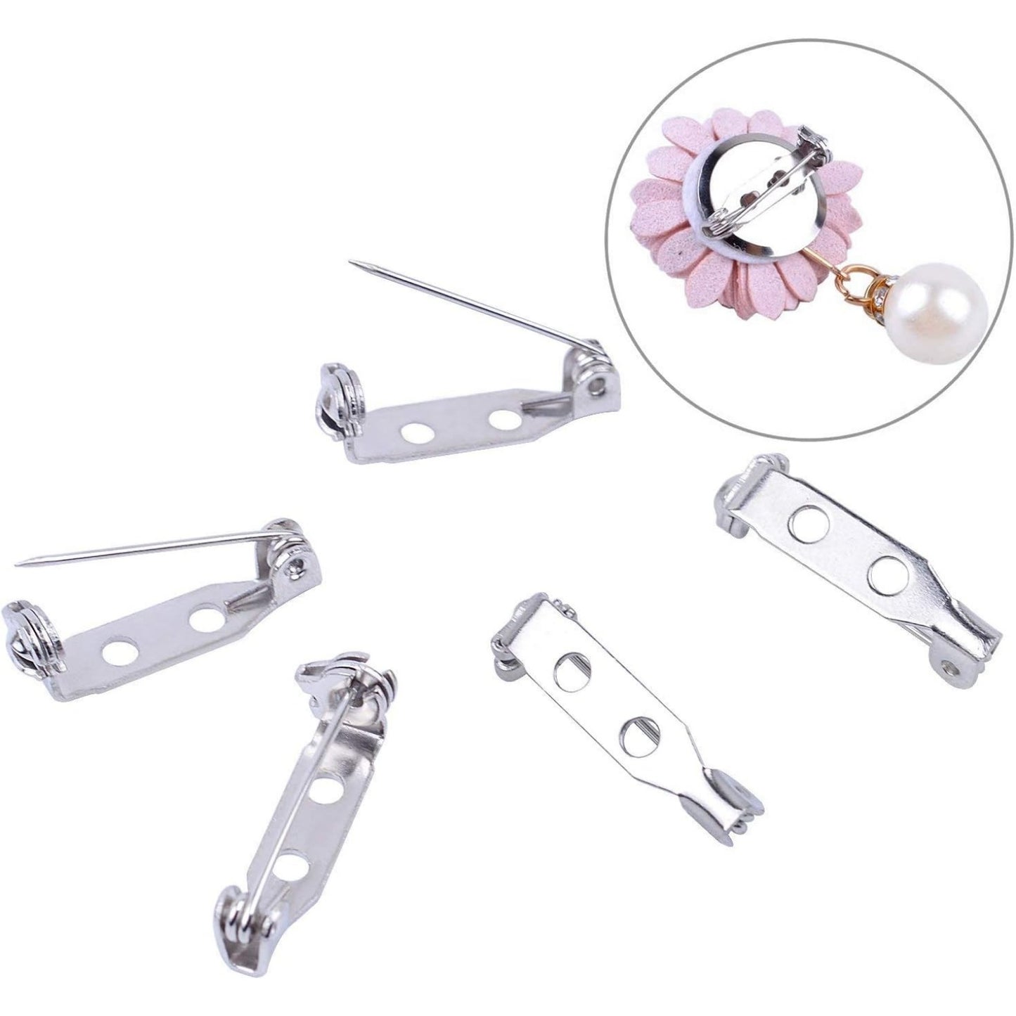 100pcs 20mm Stainless Steel Bar Pins Brooch Pin Backs Safety Catch Pins Craft Pin Back Clasp Brooch with 2 Holes, Silver