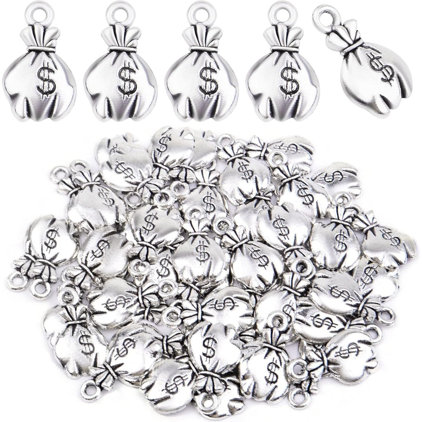 50pcs Antique Silver US Dollar Sign Charms Alloy Money Bag Dangle Pendants Jewelry Charms Accessories for DIY Necklace Bracelet Crafts Decoration