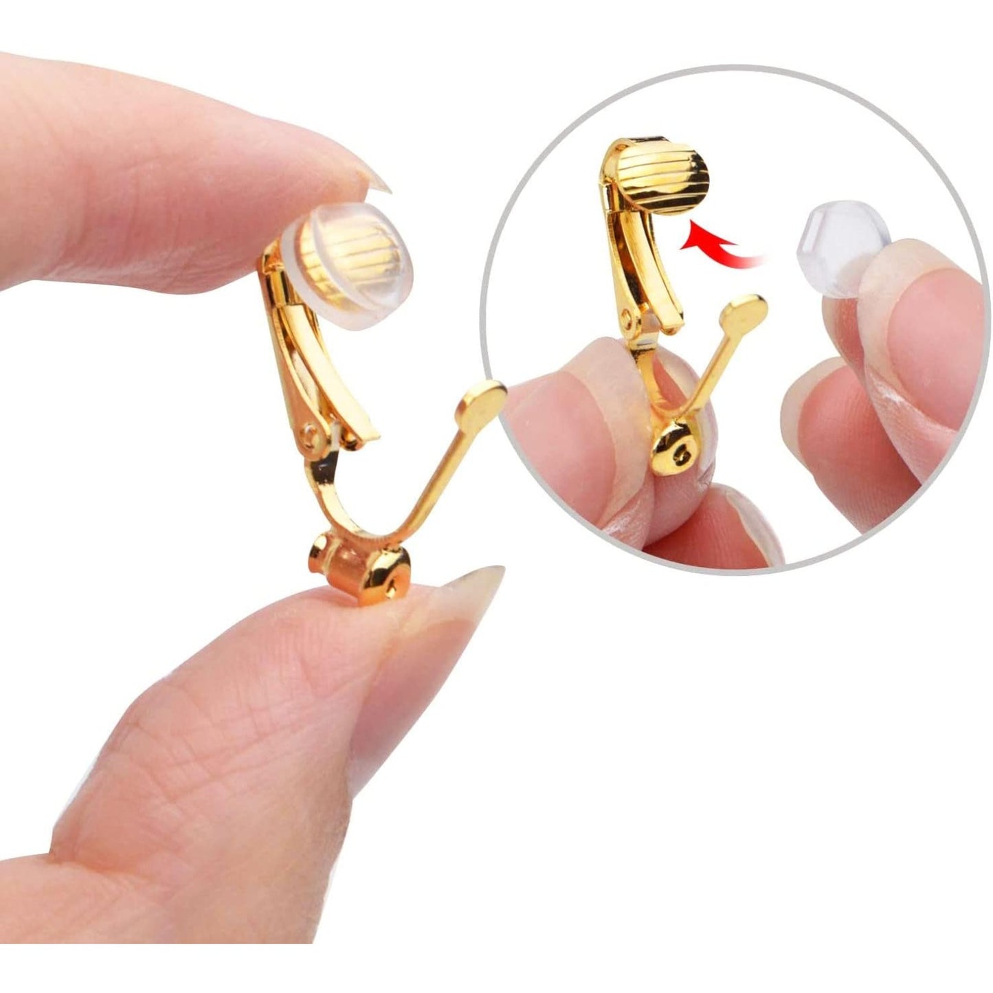 Clip-On Earring Converters - 12 Non-Pierced Earring Clips, Silicone Pads for Jewellery Making - Silver and Gold