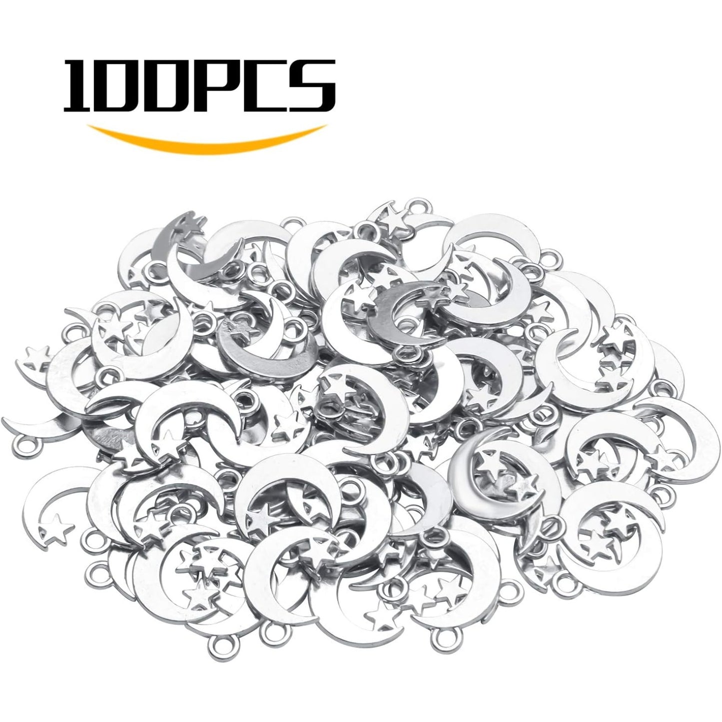 100Pcs Antique Silver Alloy Star and Crescent Moon Charms Pendants Celestial Charms Beads for DIY Earrings Necklace Bracelet Jewelry Making and Crafting