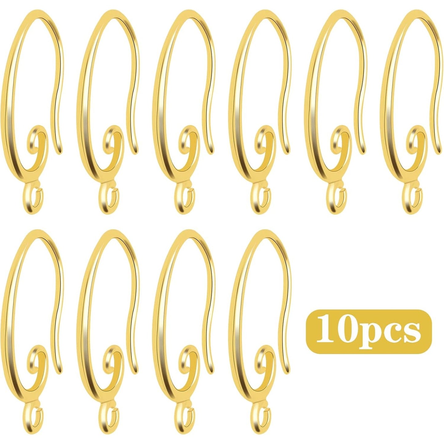 10pcs 18K Real Golden Plated Earring Hooks Hypoallergenic Brass V Shape Ear Wires Hooks with Loop Earring Findings for DIY Dangle Earrings Jewelry Craft Making