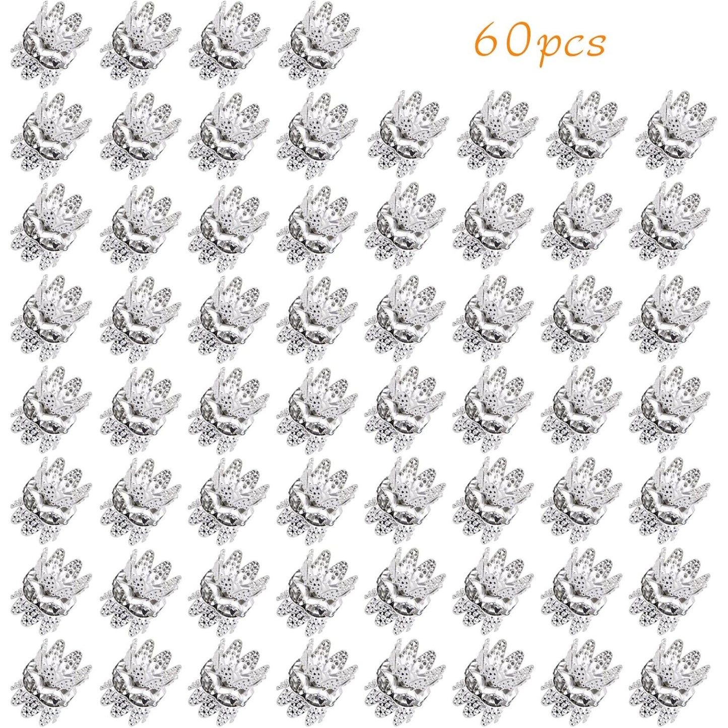 60PCS Double Flower Beads Caps with Rhinestone Petal Brass Bead Spacer Flower Caps Jewelry Making Accessories for Bracelet Necklace Earring