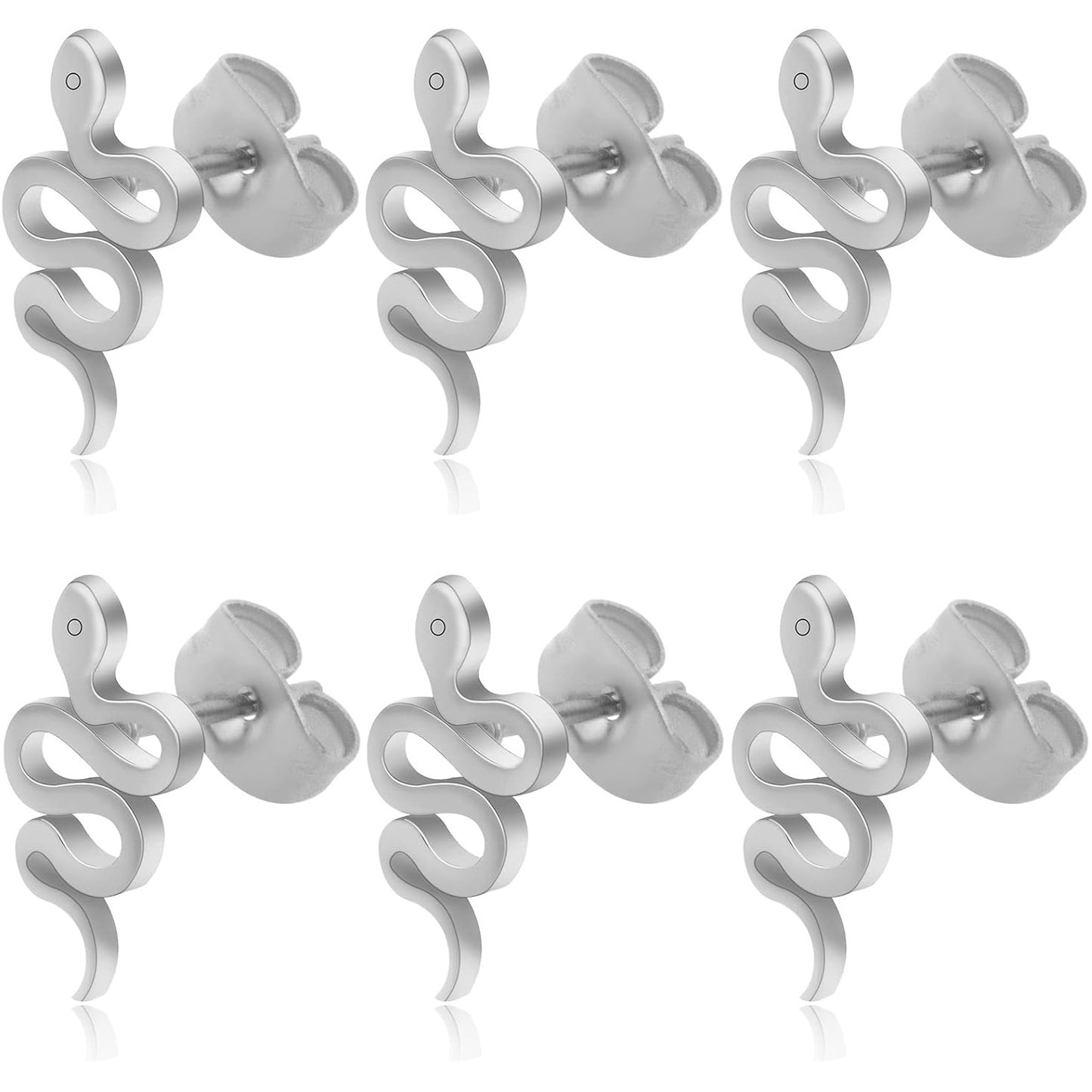 3 Pairs Stainless Steel Snake Shape Earring Studs Hypoallergenic Animal Snake Stud Dangle Earrings with Earring Backs for DIY Earrings Jewelry Making Supplies, 3 Colors