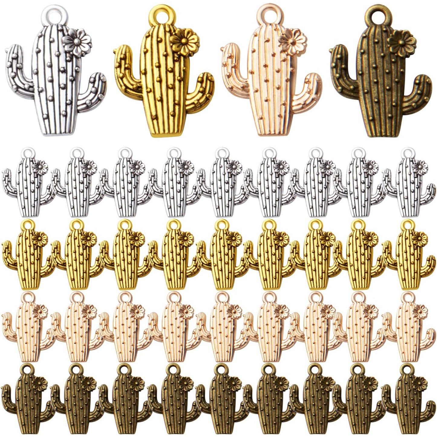 40pcs Cactus Flower Charm Alloy Plant Charms Cactus Charm Pendants Craft Supplies for DIY Earring Necklace Bracelet Jewelry Making Accessory,4 Colors