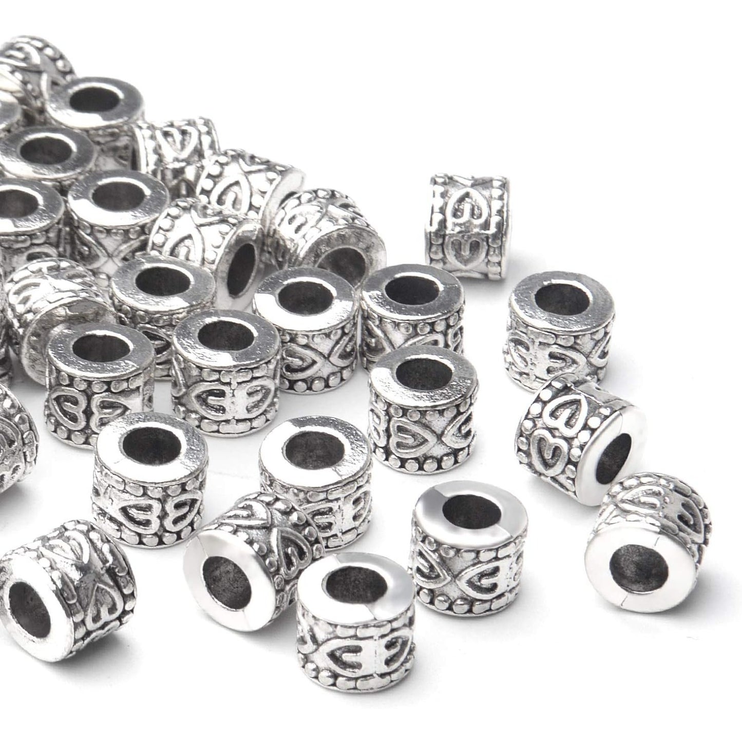 50pcs Antique Silver Large Hole Spacers Beads Tibetan Spacer Alloy Tube Bead Spacers Jewelry Spacer Charms for DIY Jewelry Making Crafts Supplies