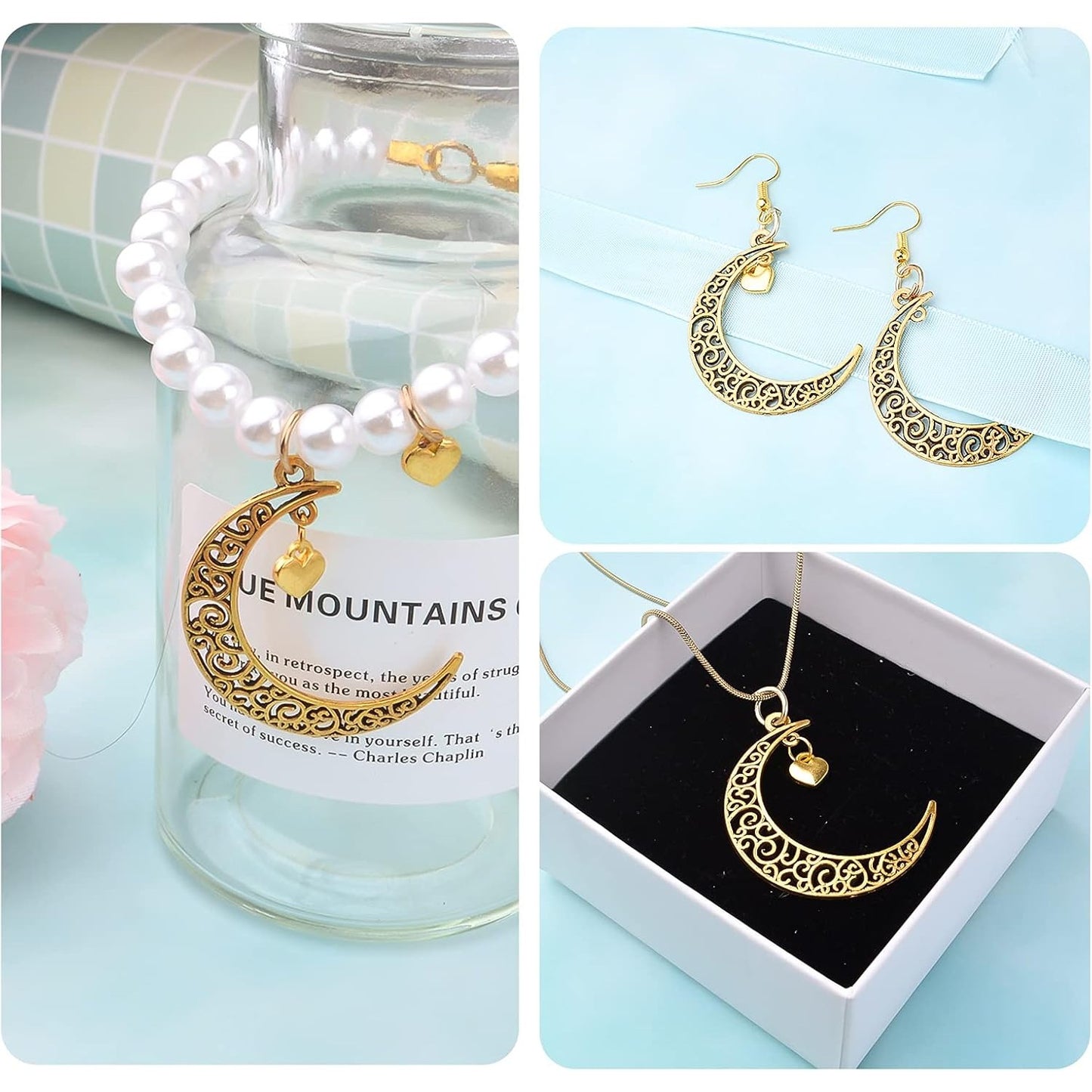 40pcs Hollow Moon Charms Crescent Moon Pendants Celestial Charms Crafts Supplies for DIY Bracelet Necklace Jewelry Making Accessory