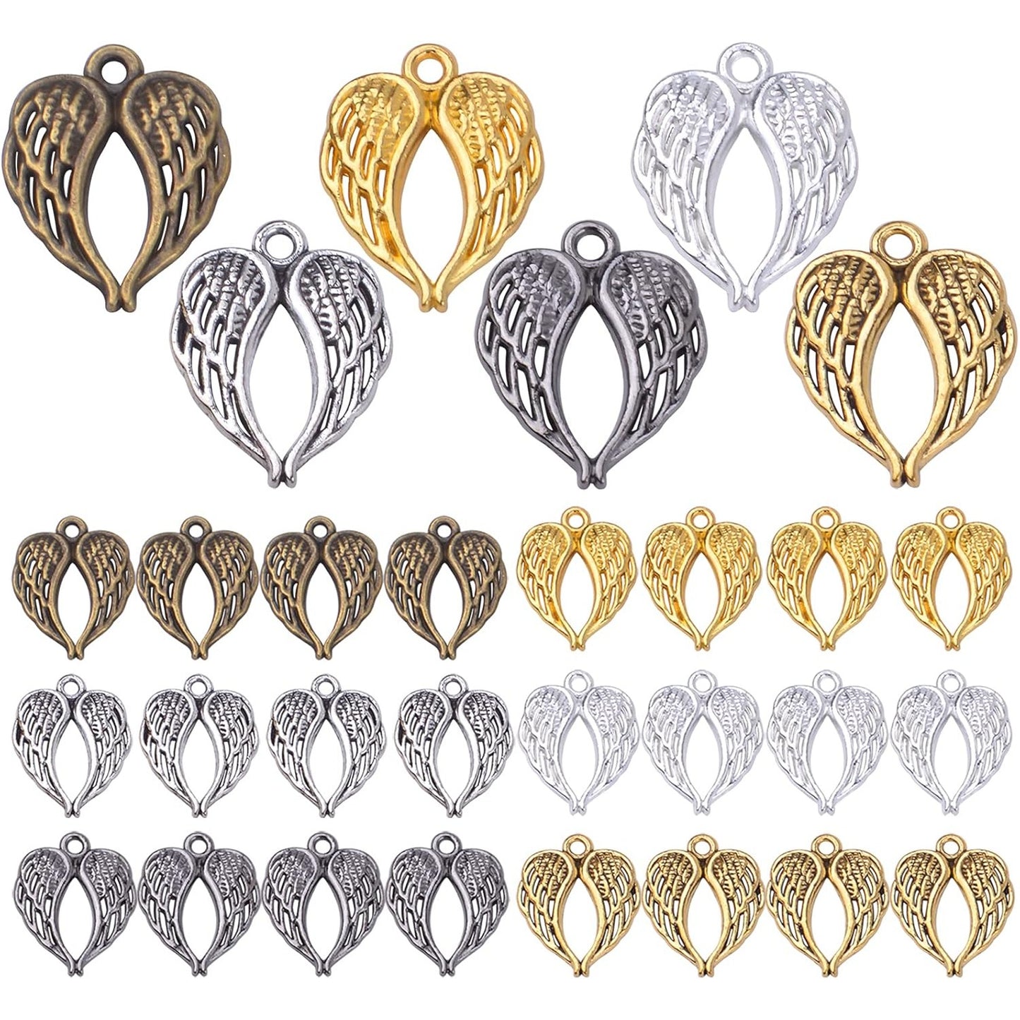 Angel Wings Feathers Charms, 60pcs Alloy Fairy Pendant Craft Supplies Beads Charm for Diy Bracelet Necklace Jewelry Making, 6 Colors