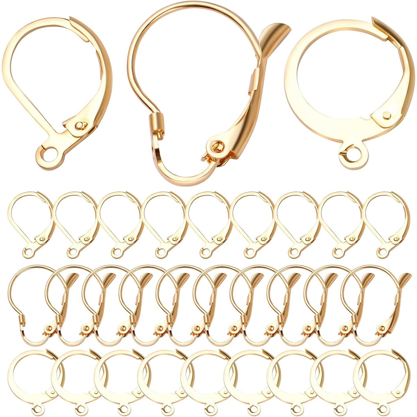 30pcs Gold Plated French Earring Hooks Hypoallergenic Stainless Steel Leverback Earwire Dangle Earring Hooks for Women Jewelry Making Christmas Party Favor, 3 Styles