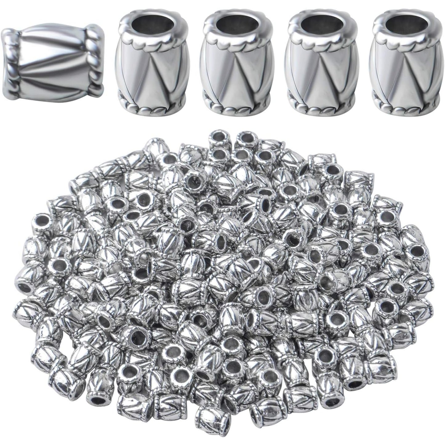 200pcs Antique Silver Column Spacer Bead Alloy European Style Barrel Bead Spacers Tube Beads Jewelry Spacer Charms for DIY Jewelry Making Crafts Supplies