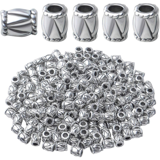 200pcs Antique Silver Column Spacer Bead Alloy European Style Barrel Bead Spacers Tube Beads Jewelry Spacer Charms for DIY Jewelry Making Crafts Supplies