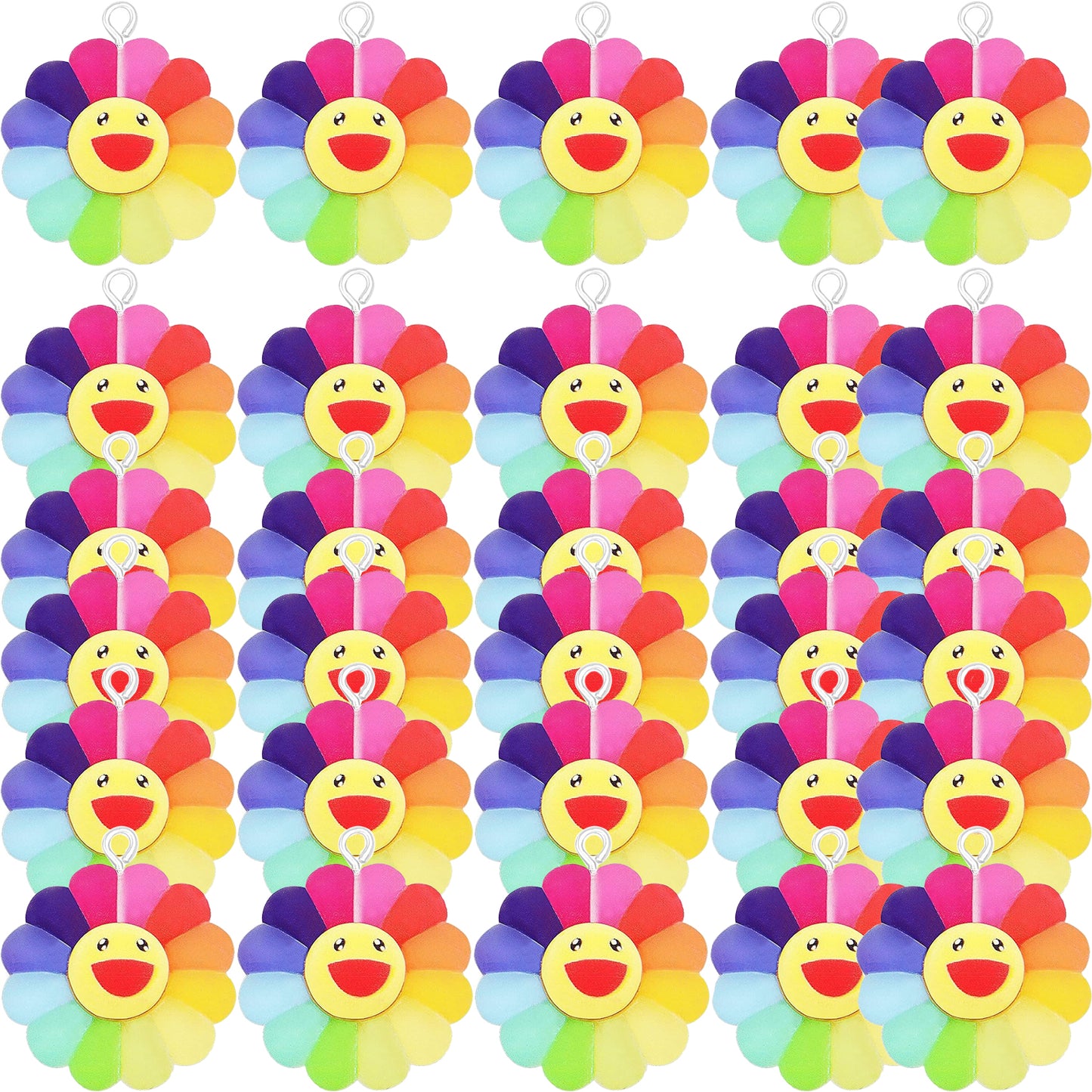 30pcs 3 Sizes Smiley Sunflower Charms Resin Sun Flower Dangle Pendants Smiley Face Charm Jewelry Accessories for DIY Bracelet Necklace Earrings Making