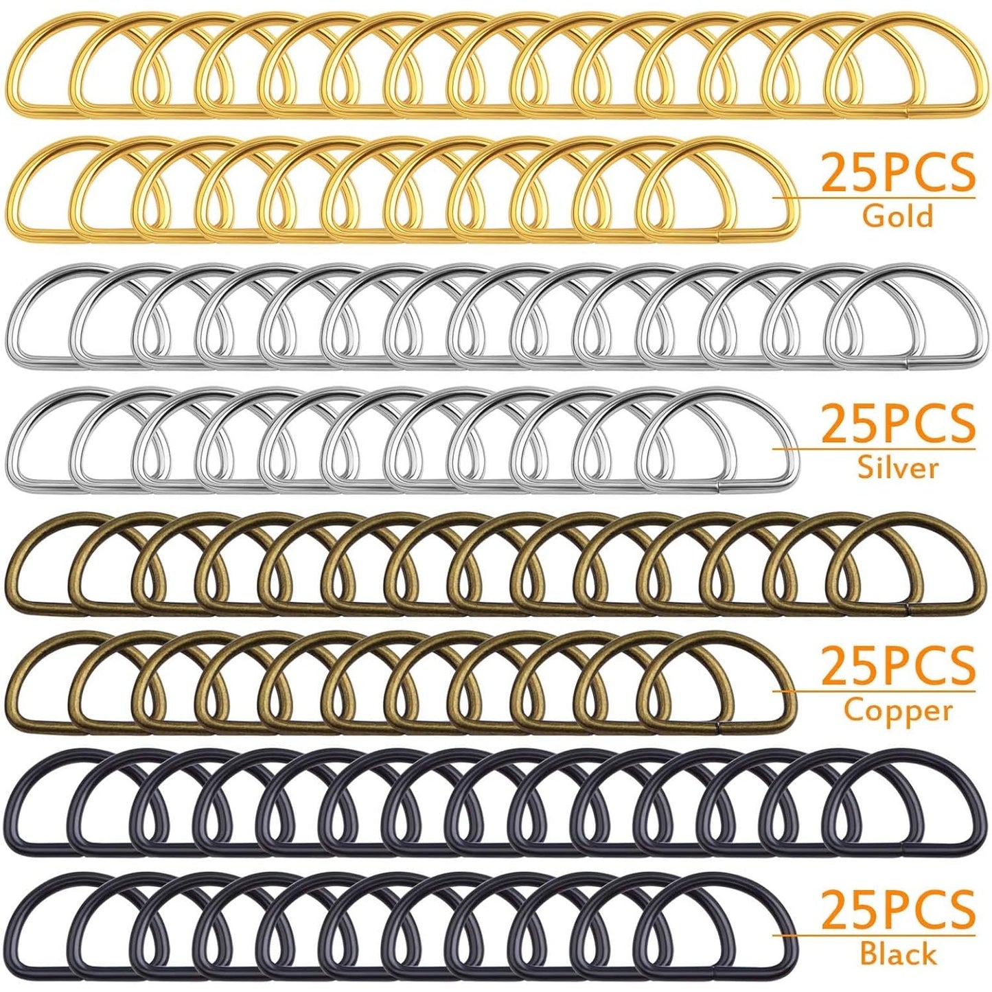 100pcs Heavy Duty Semi-Circular D Rings Multi-Functional Half Round D-Shaped Rings Buckle DIY Accessories for Hardware Bags Backpack Belt Clothing Sewing, 4 Colors