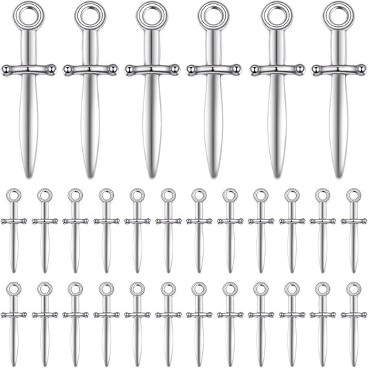 100 Pieces Antique Silver Swords Charms Vintage Alloy Weapon Sword Shaped Bookmark Dangle Pendants Craft Supplies for DIY Necklace Bracelet Jewelry Making Findings