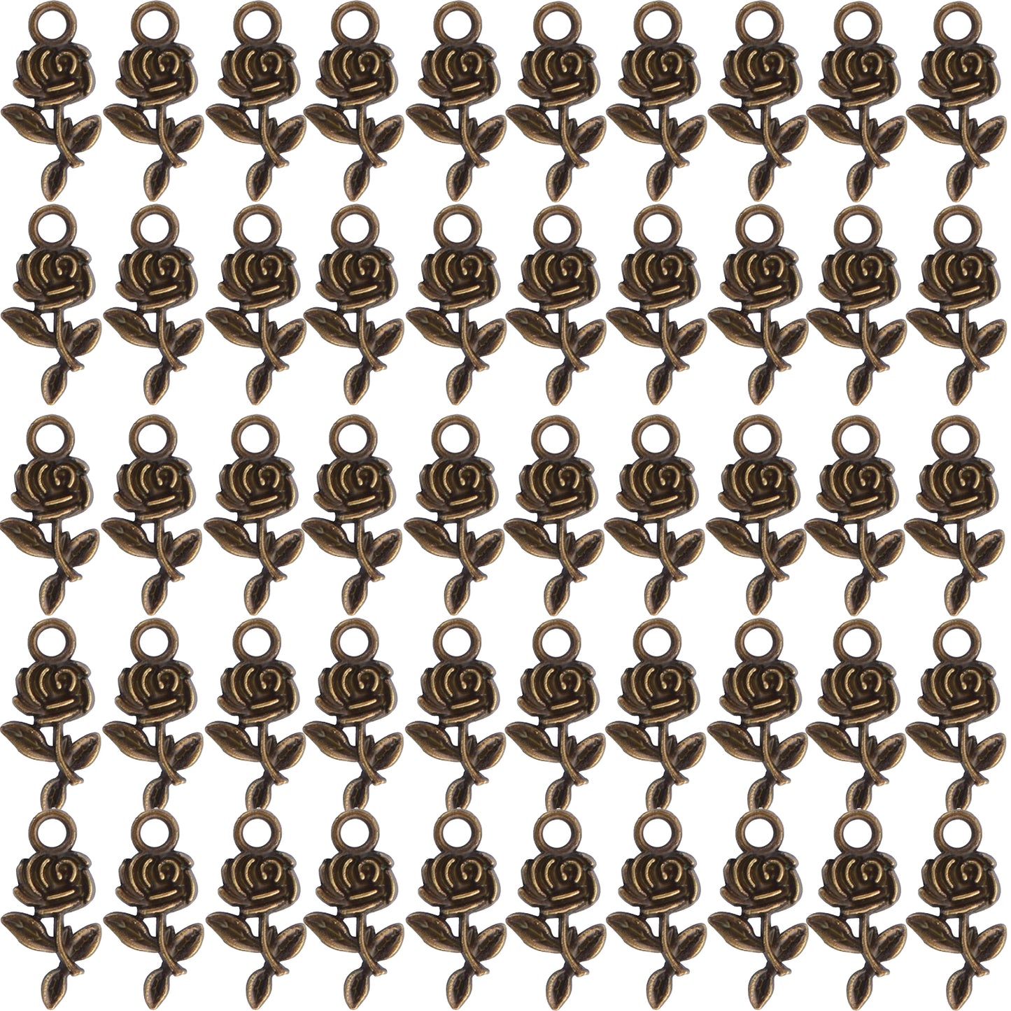 50pcs Rose Flower Charms Tibetan Alloy Flower Pendants Jewelry Crafting Accessories for DIY Necklace Bracelet,5 Colors