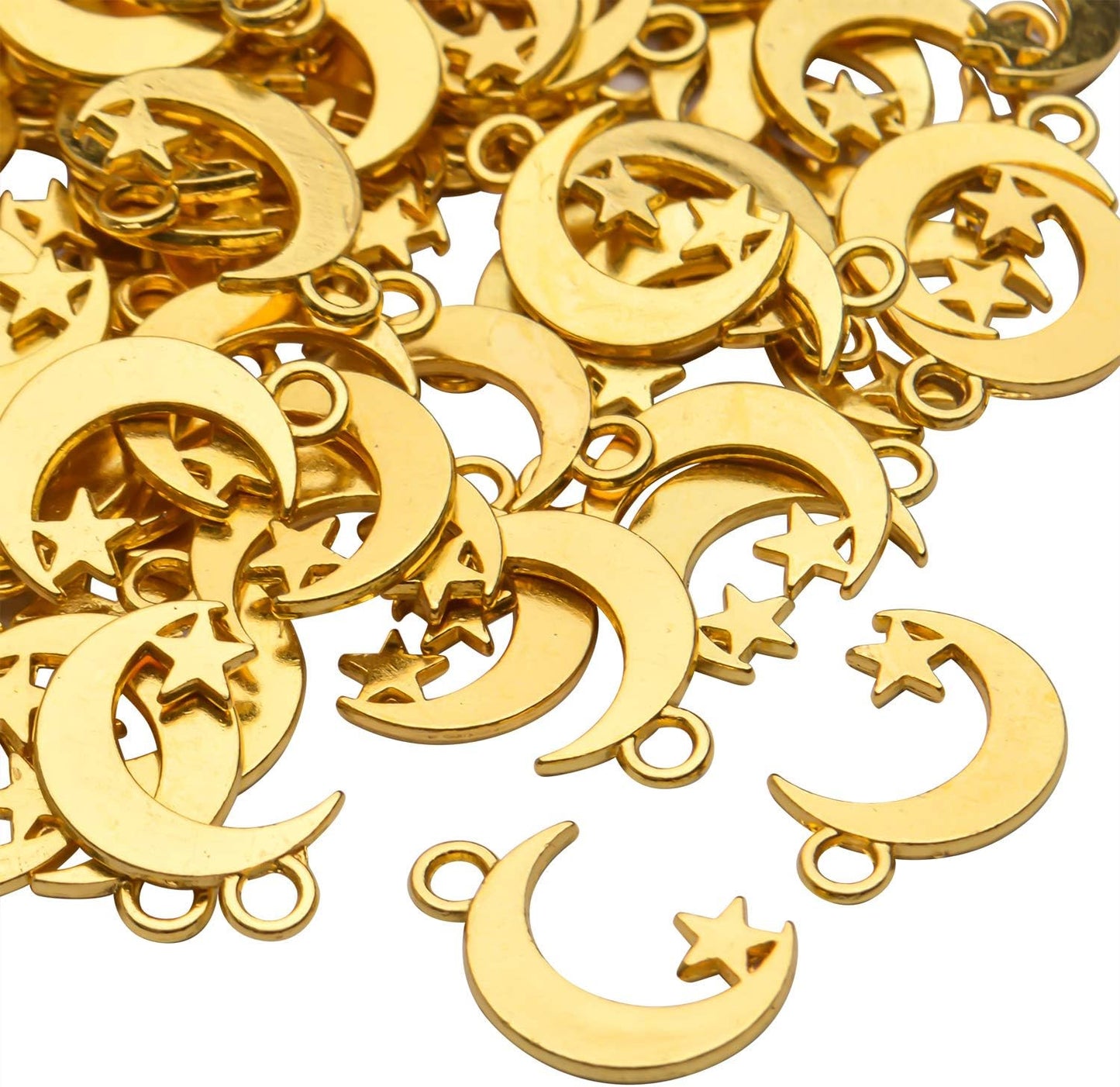 100Pcs Antique Silver Alloy Star and Crescent Moon Charms Pendants Celestial Charms Beads for DIY Earrings Necklace Bracelet Jewelry Making and Crafting