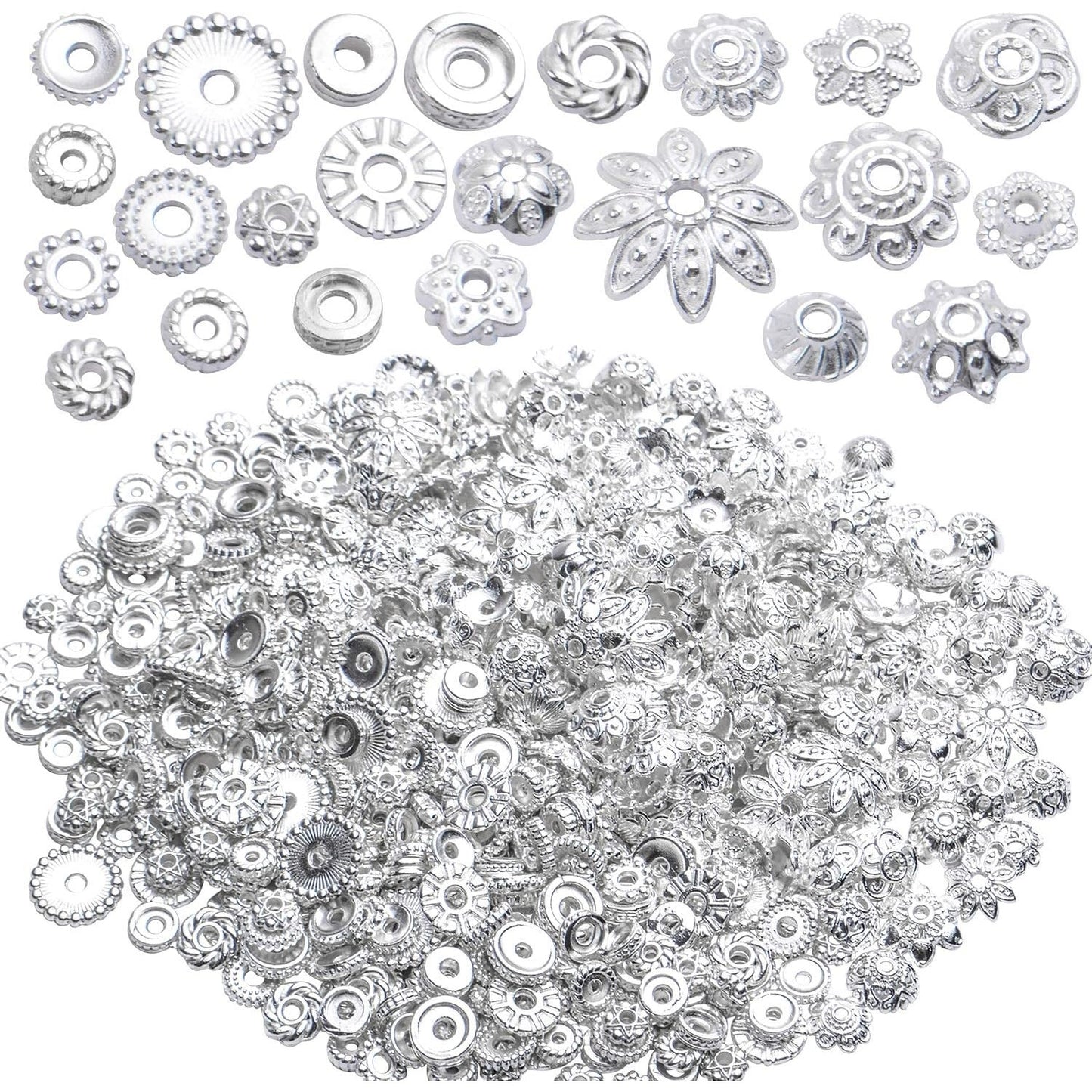 100g Mixed Metal Flower Caps Ends Tibetan Silver Spacer Loose Beads for Jewelry Making