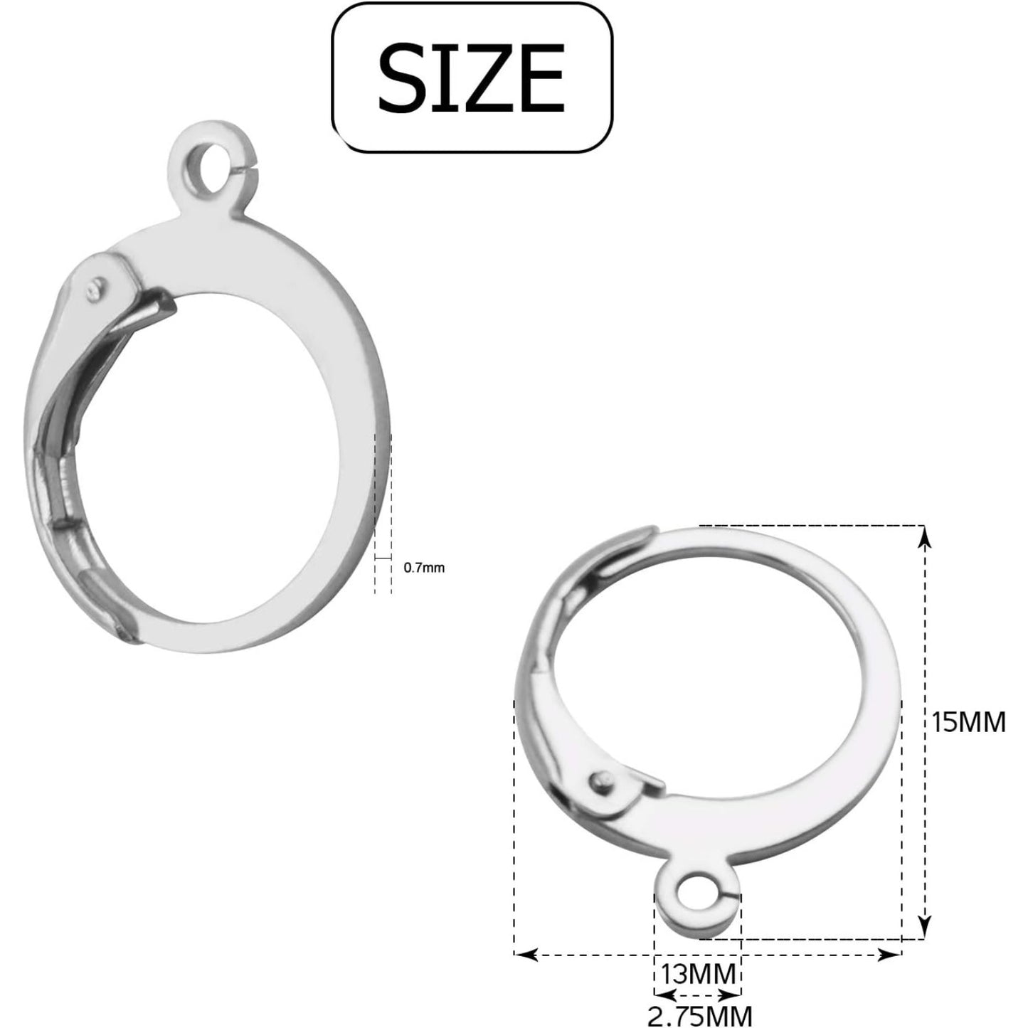 50 Pieces (25 Pair) Stainless Steel Leverback Earrings Round French Hook Earwires Findings with Open Loop for Earring Making - 13 x 15 mm