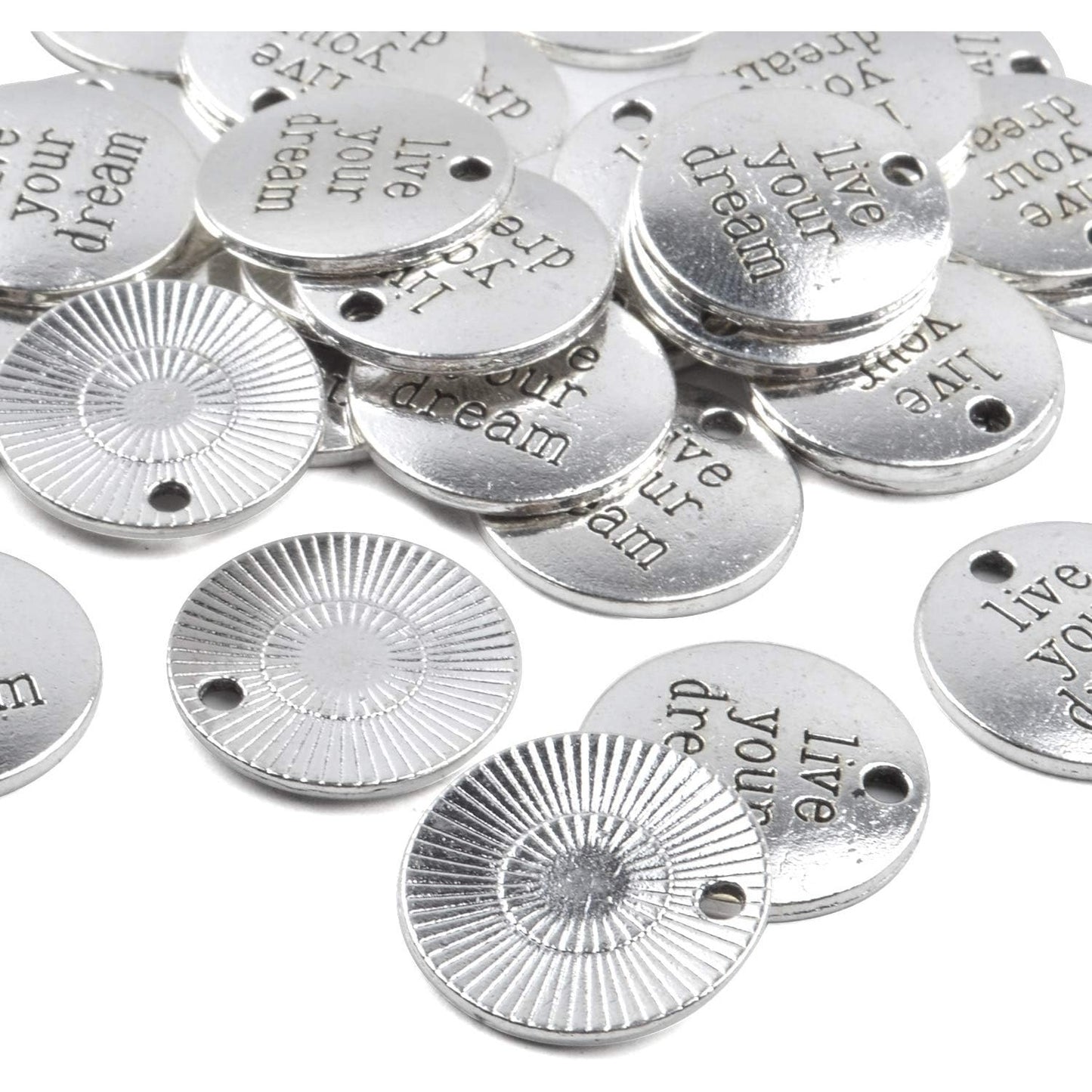 Inspiration Words Charms,30 Pieces Lettering Saying Charms Message Pendants Alloy Round Jewelry Making Findings for DIY Necklace Bracelet Crafting,20mm