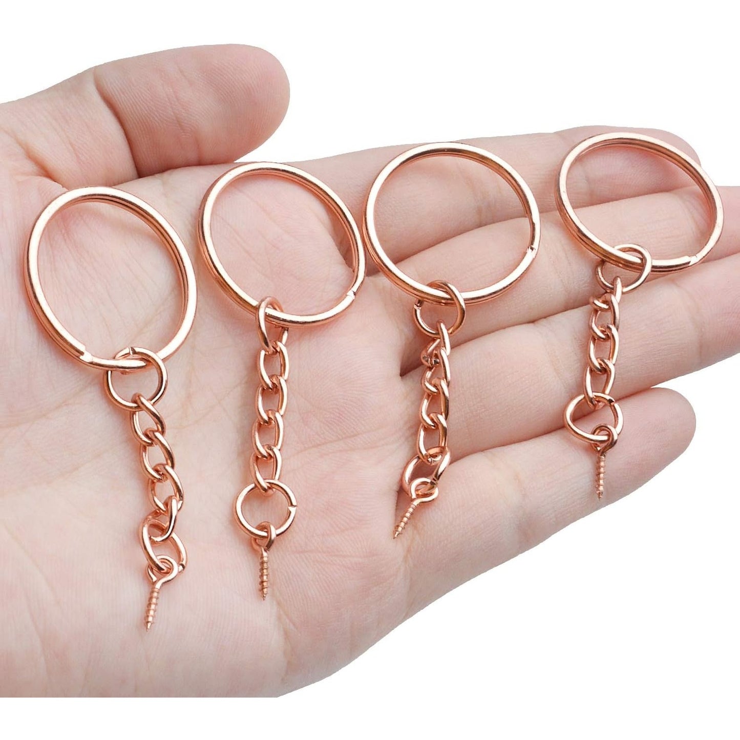 50pcs 25mm Split Key Ring with Extend Chain and 12mm Screw Eye Pin for Craft Charm Making,Rose Gold