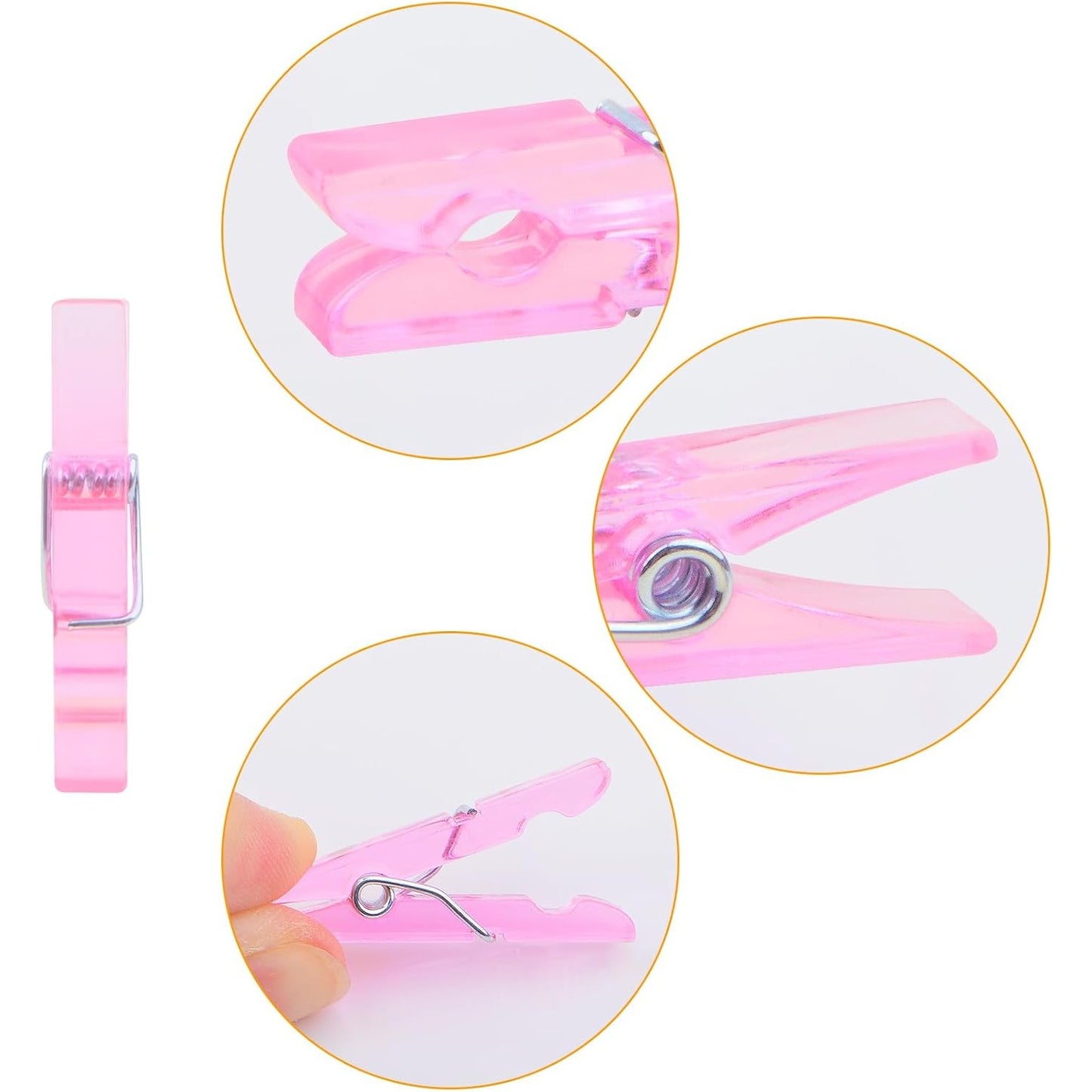 100 Pieces Clear Plastic Clothespins Mini Transparent Craft Clips Pictures Paper Peg Pins for Hanging Photos String Fairy Lights Wedding Party Decor, Pink