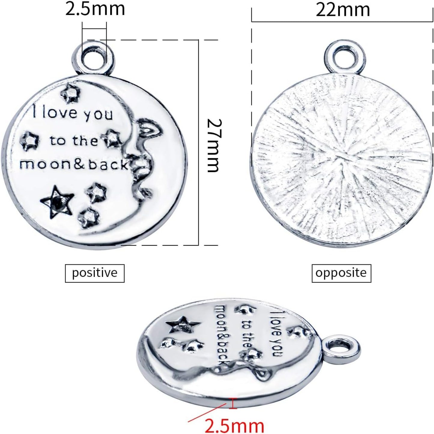 Inspirational Words Charms, 30pcs Lettering Saying Pendants (I LOVE YOU TO THE MOON&BACK) Charms Beads Jewelry Findings for DIY Necklace Bracelet