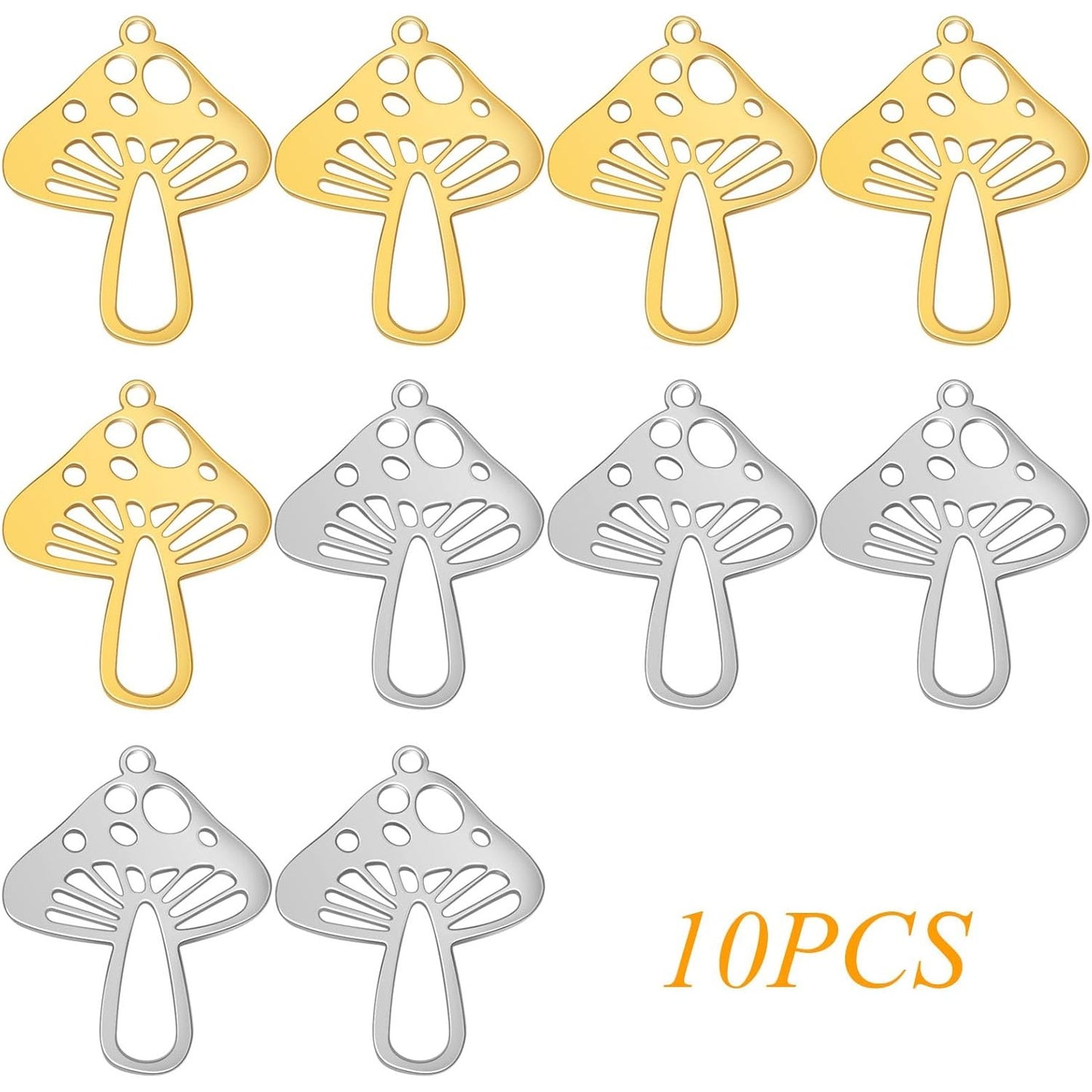 10pcs Stainless Steel Small Mushroom Charms Cute Mushroom Shape Dangle Pendants Craft Supplies for DIY Bracelet Necklace Keychains Jewelry Making Findings, 2 Colors