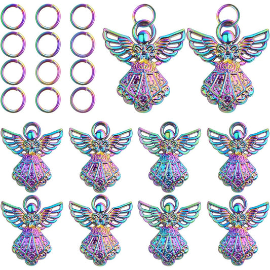 20pcs Alloy Angel Wing Pendant Charms Guardian Angel Pendant Ornaments and 20pcs Open Jump Rings for DIY Bracelet Necklace Keychains Jewelry Making, Rainbow Color