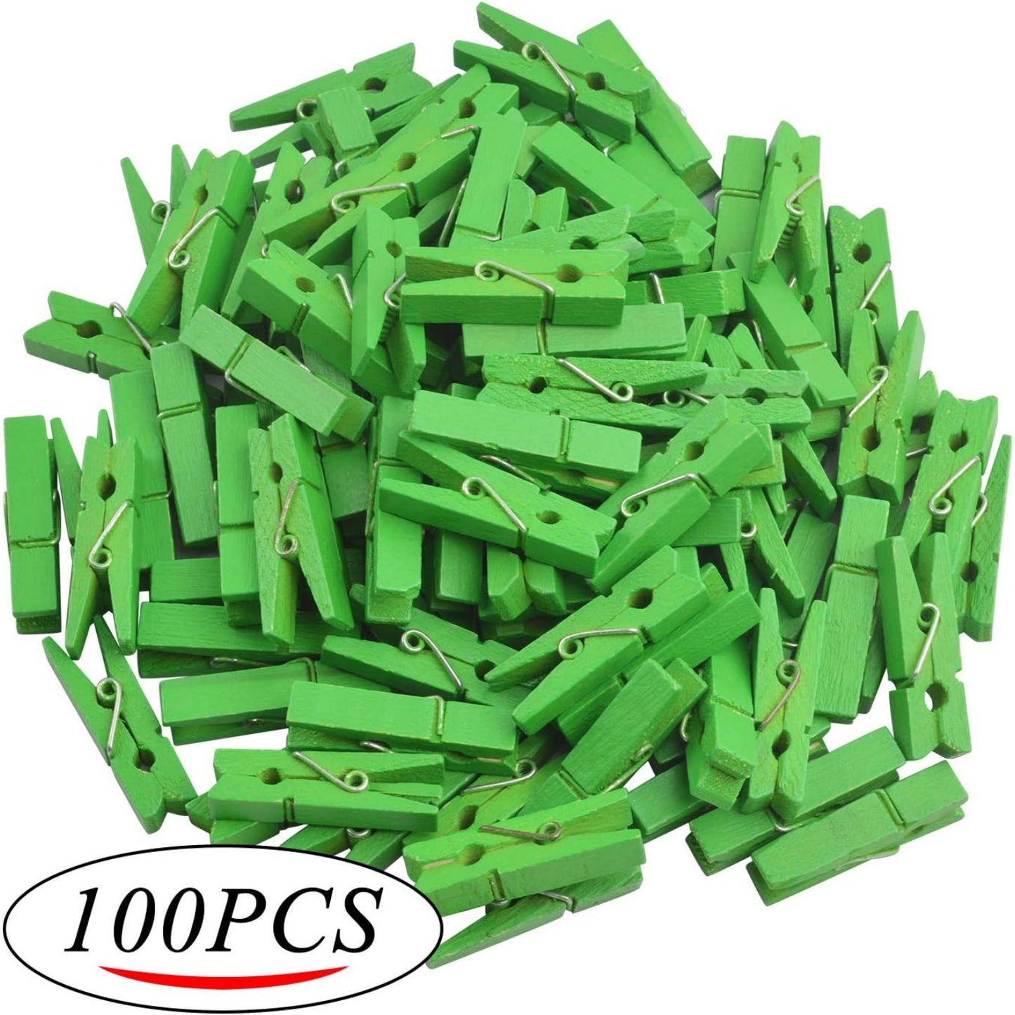 BronaGrand 100pcs Mini Green Wooden Utility Paper Clips and Clothespins