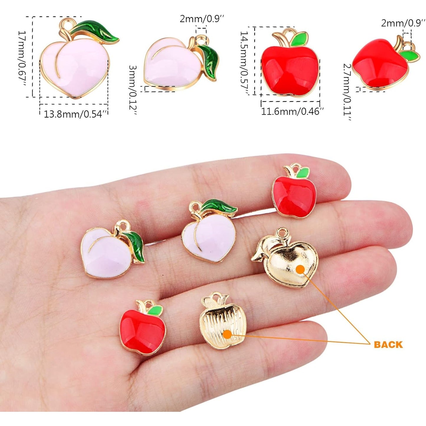 40pcs Mini Cute Enamel Apple Peach Charms Alloy Fruit Shaped Dangle Pendants Sweet Imitation Food Hanging Ornaments for DIY Earring Bracelet Necklace Jewelry Making