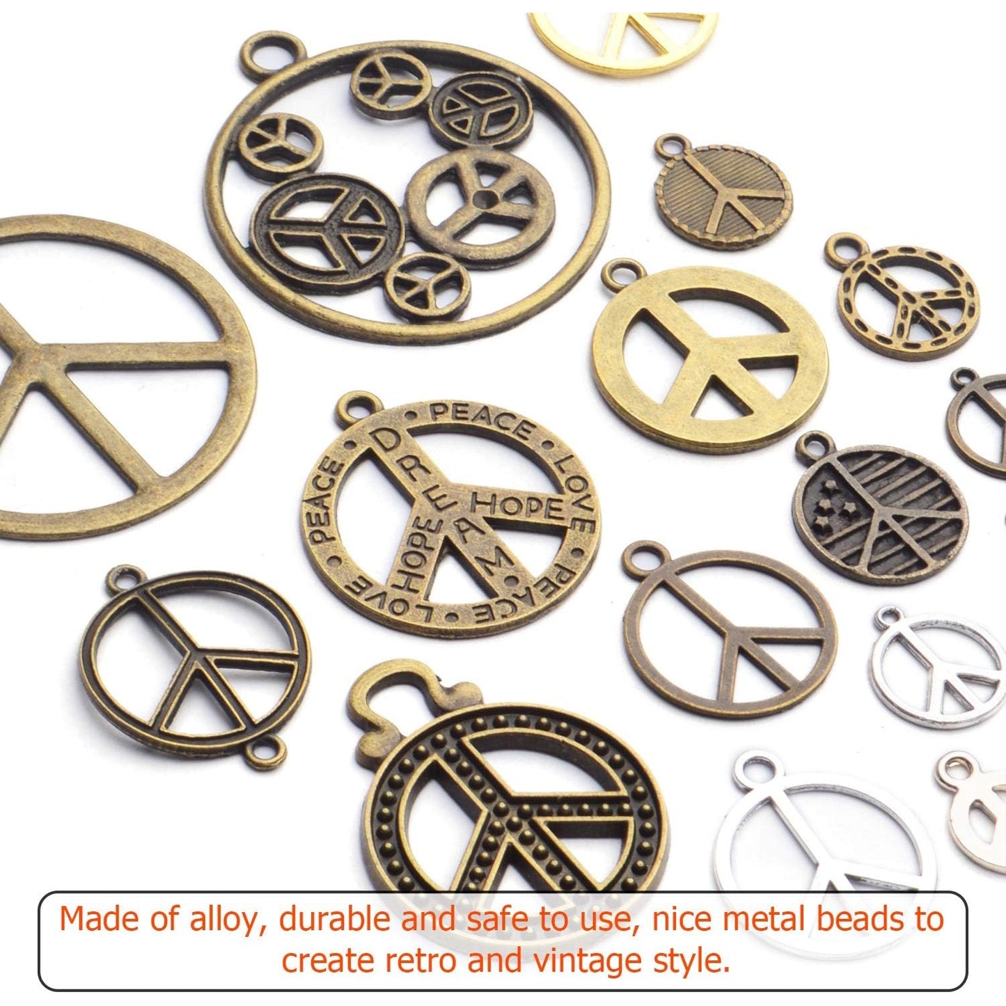 Peace Symbol Pendants,100g Vintage Alloy Peace Charms Craft Supplies for Jewelry Making Necklace Bracelet DIY