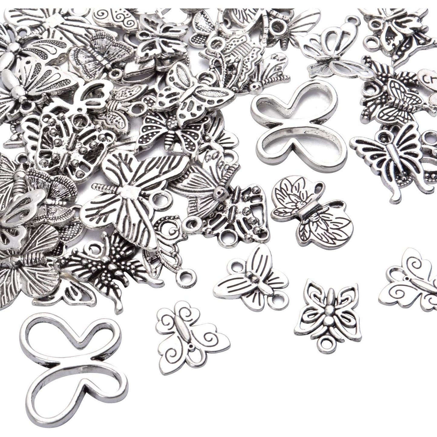 60pcs Silver Butterfly Charms Tibetan Butterfly Shape Alloy Pendants Insect Charms for DIY Necklace Bracelet Earrings Jewelry Making