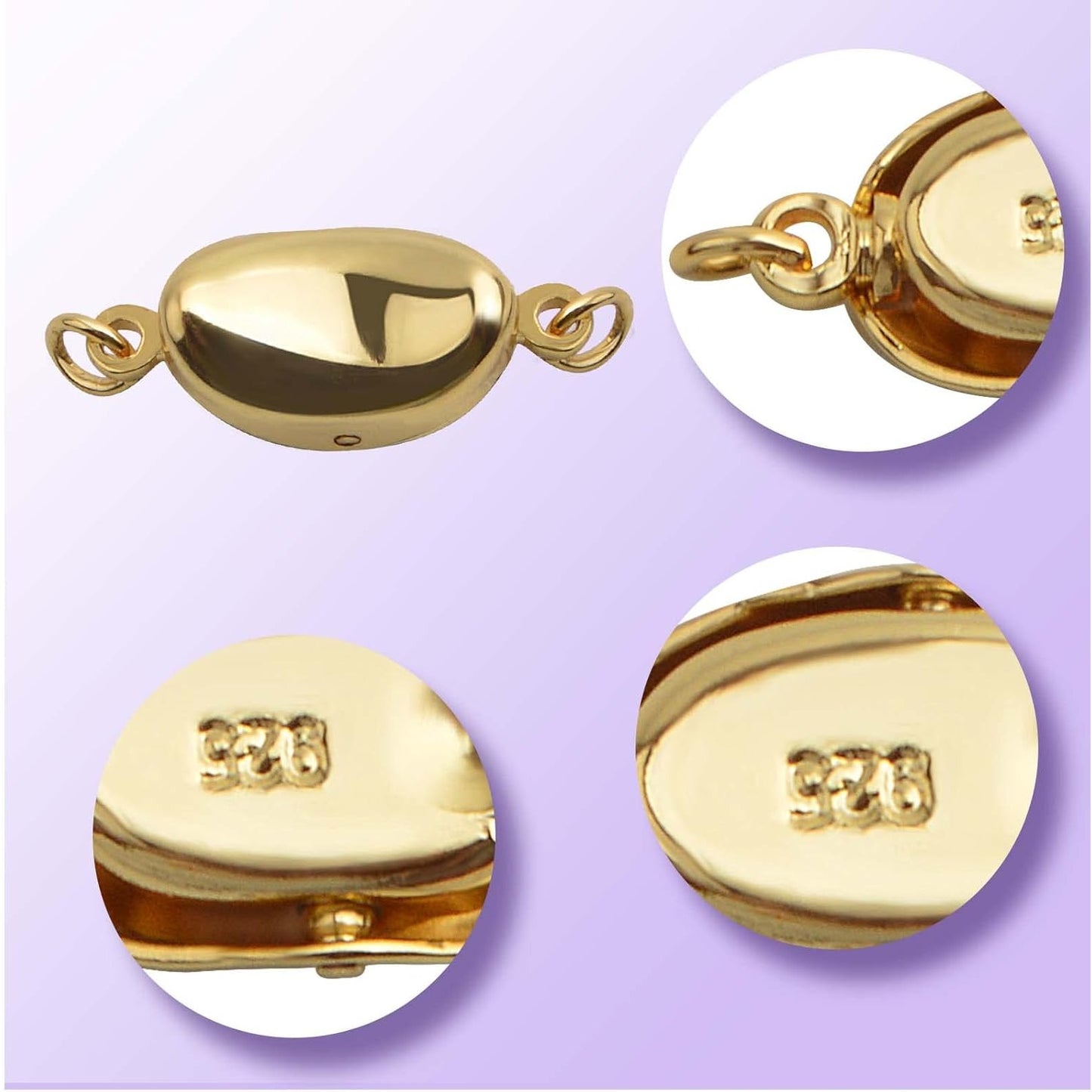 3 Pieces Pearl Locking Necklace Clasps Brass Oval Clasp Converter Closures Connector Chain Extenders for Necklace Bracelet Anklet Jewelry Making, 3 Colors